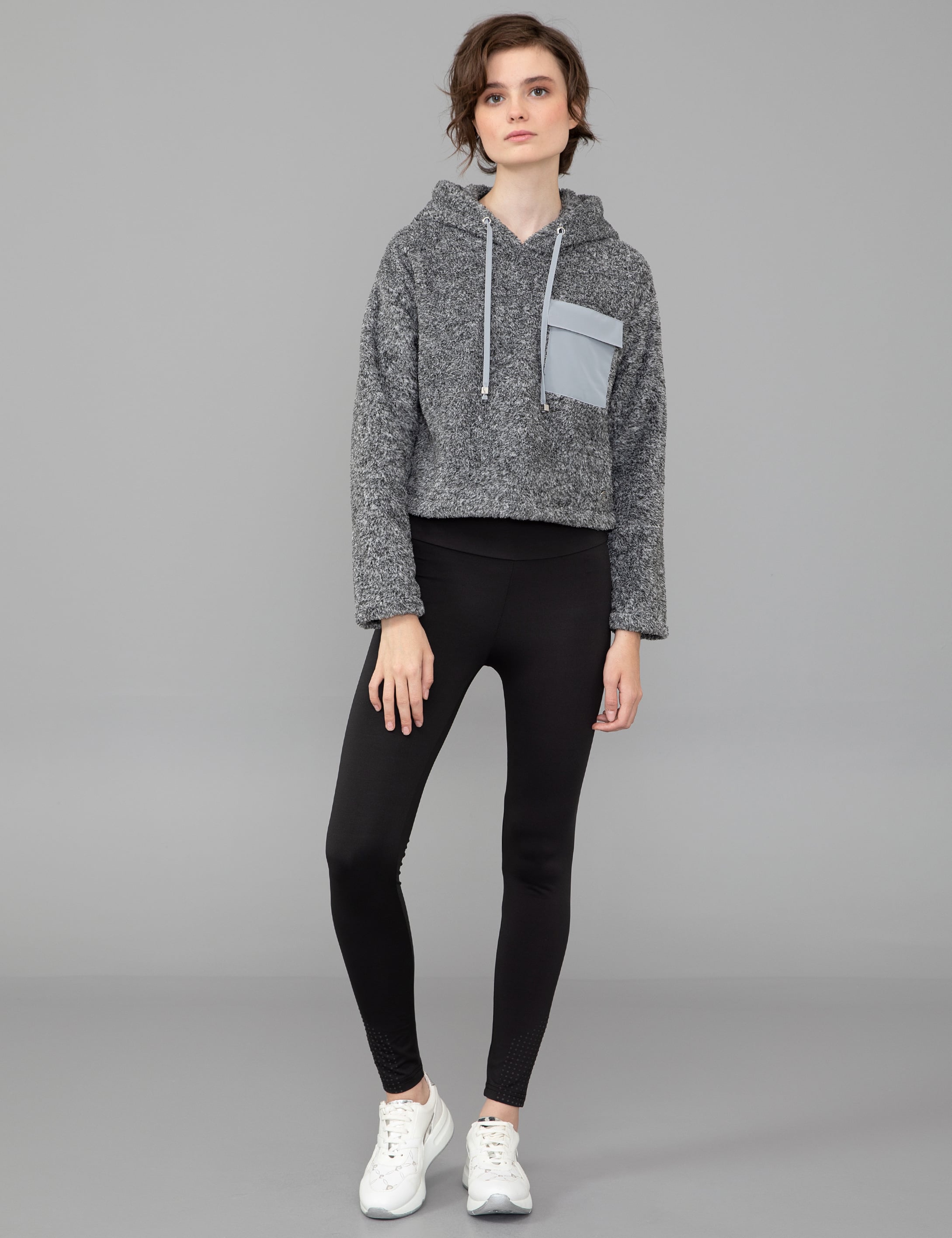 Gri Melanj Regular Fit Kapüşonlu Sweatshirt