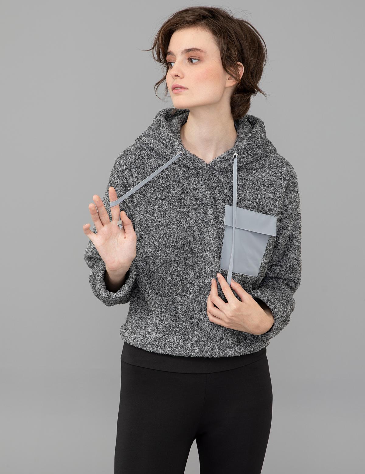 Gri Melanj Regular Fit Kapüşonlu Sweatshirt