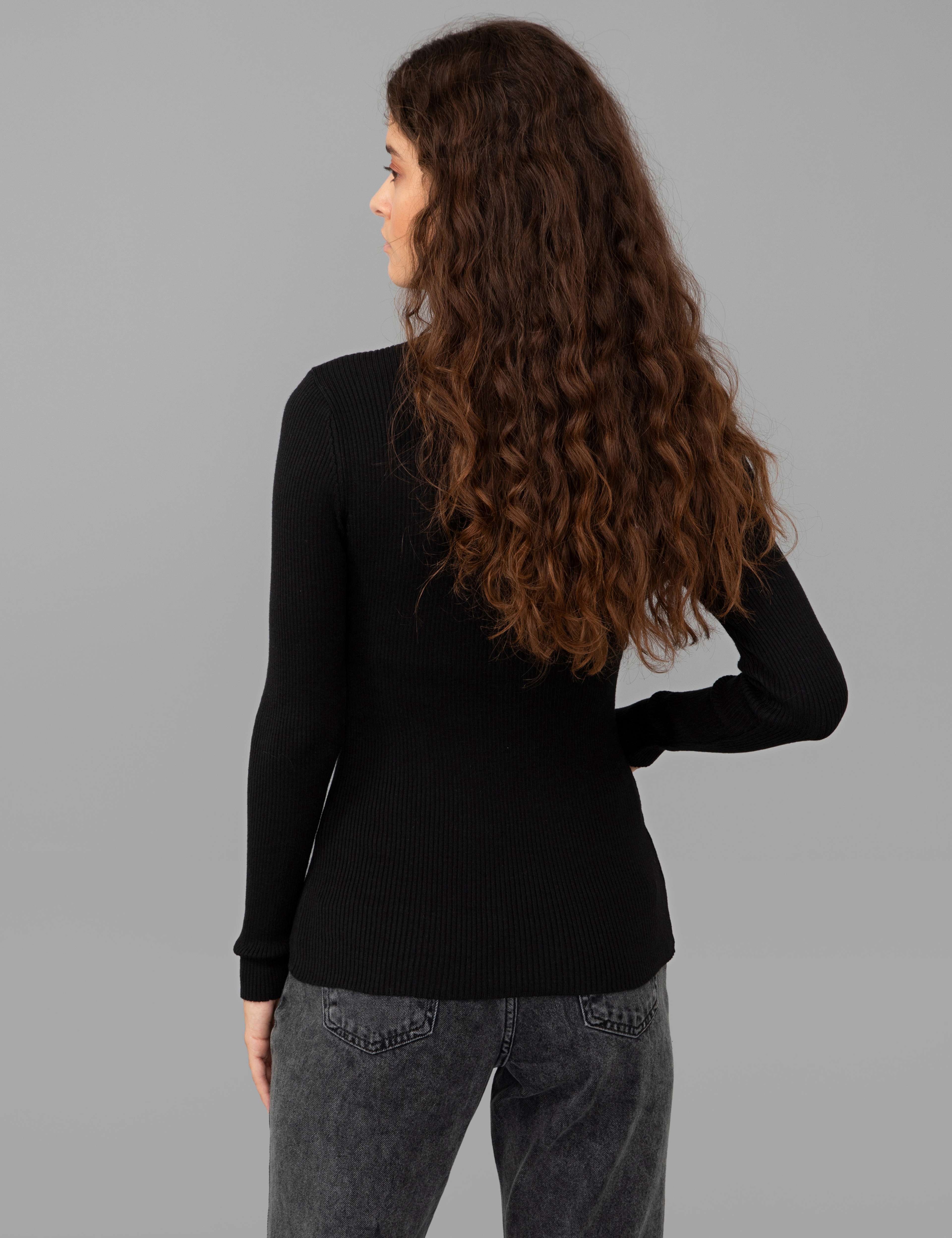 Siyah Slim Fit Basic Kazak