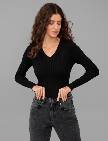 Siyah Slim Fit Basic Kazak - 50244699028