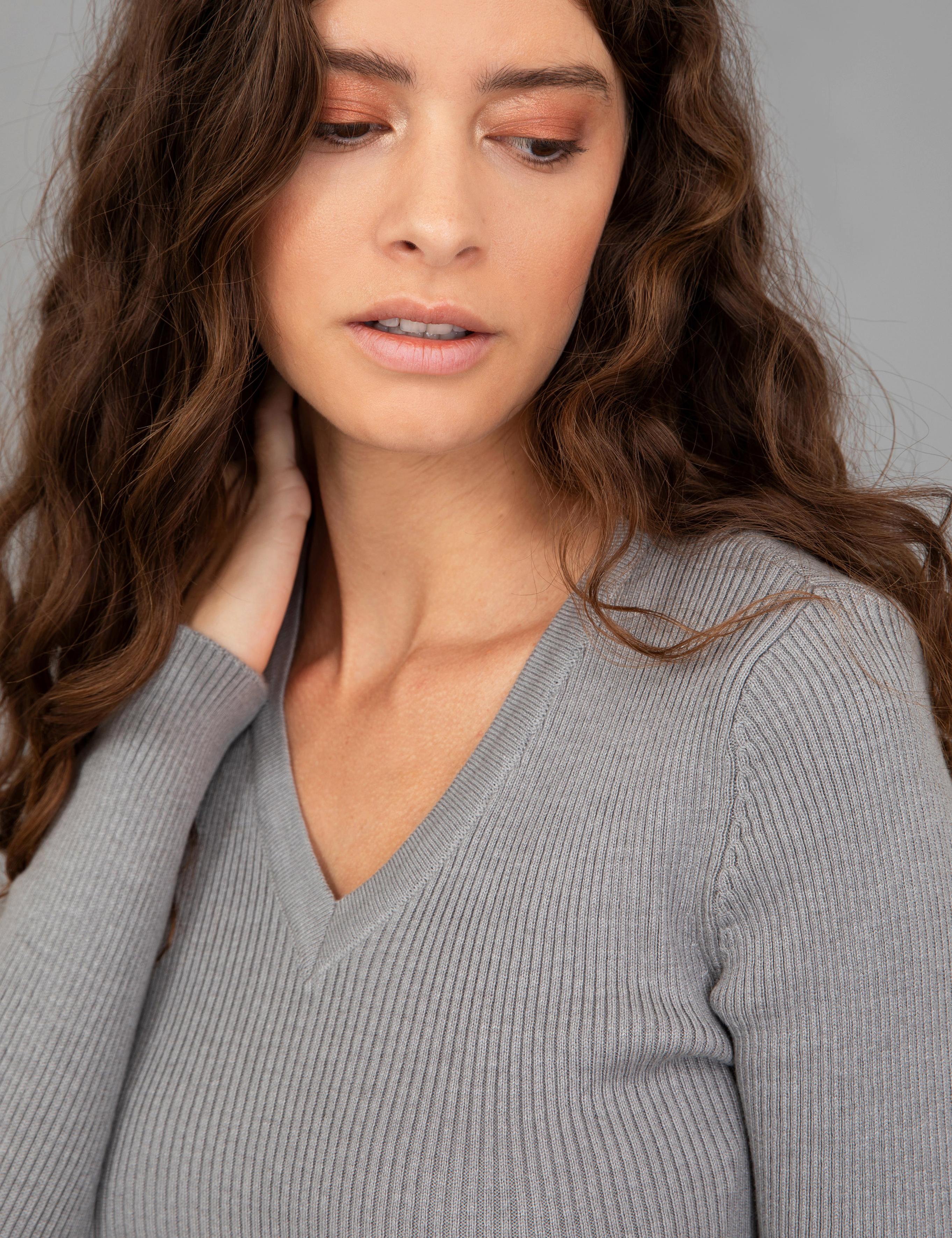 Gri Melanj Slim Fit Basic Kazak