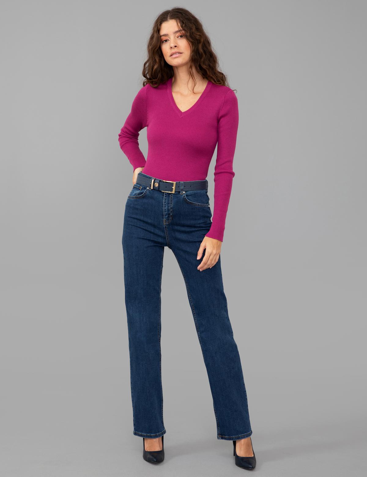 Menekşe Slim Fit Basic Kazak - 50244699058