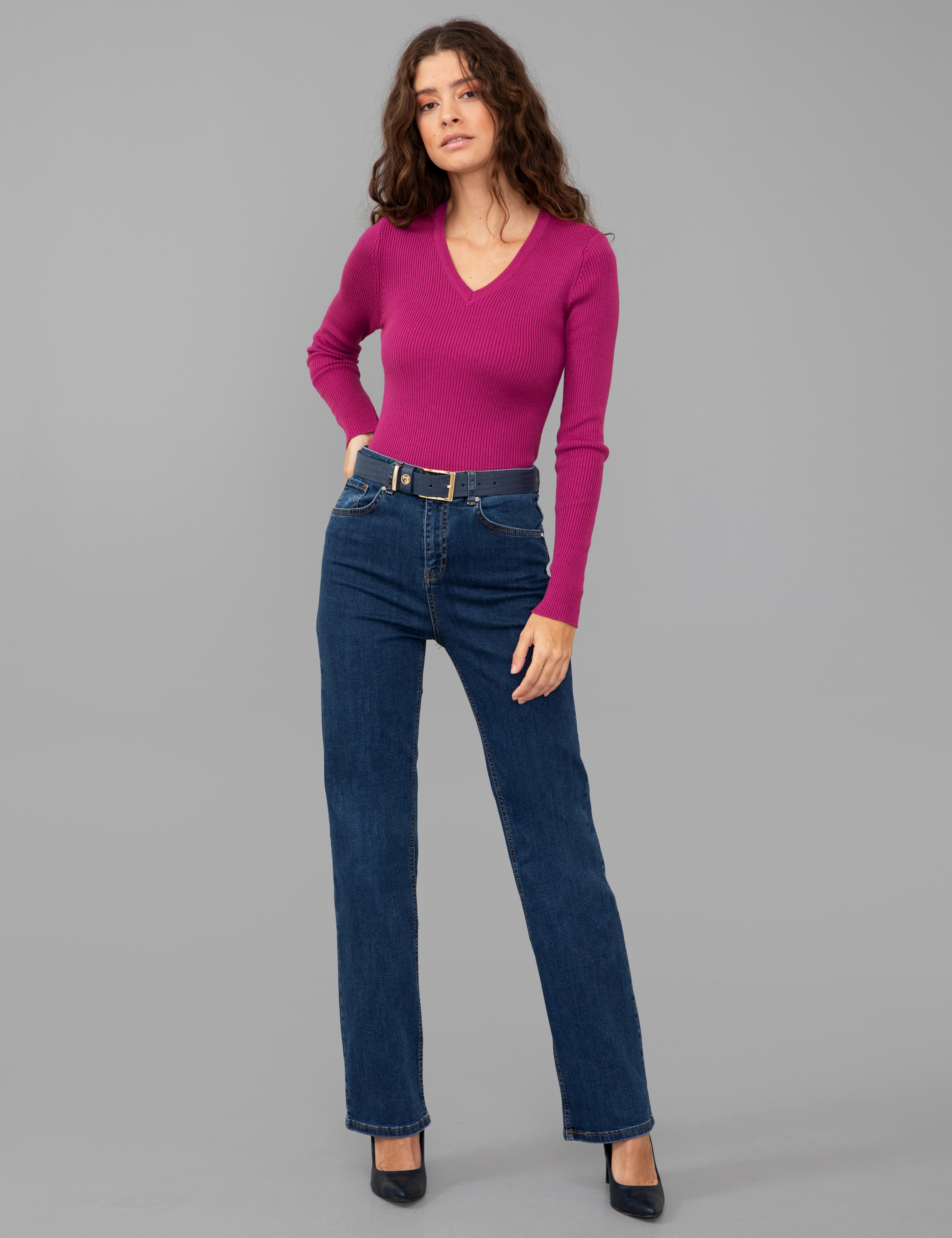 Menekşe Slim Fit Basic Kazak - Image 6
