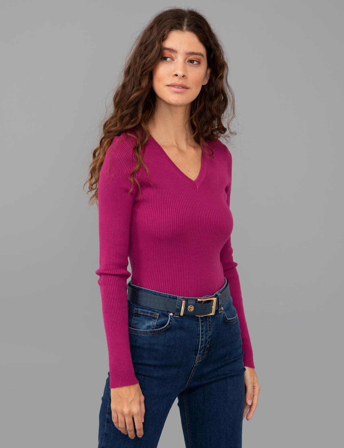 Menekşe Slim Fit Basic Kazak - 50244699058