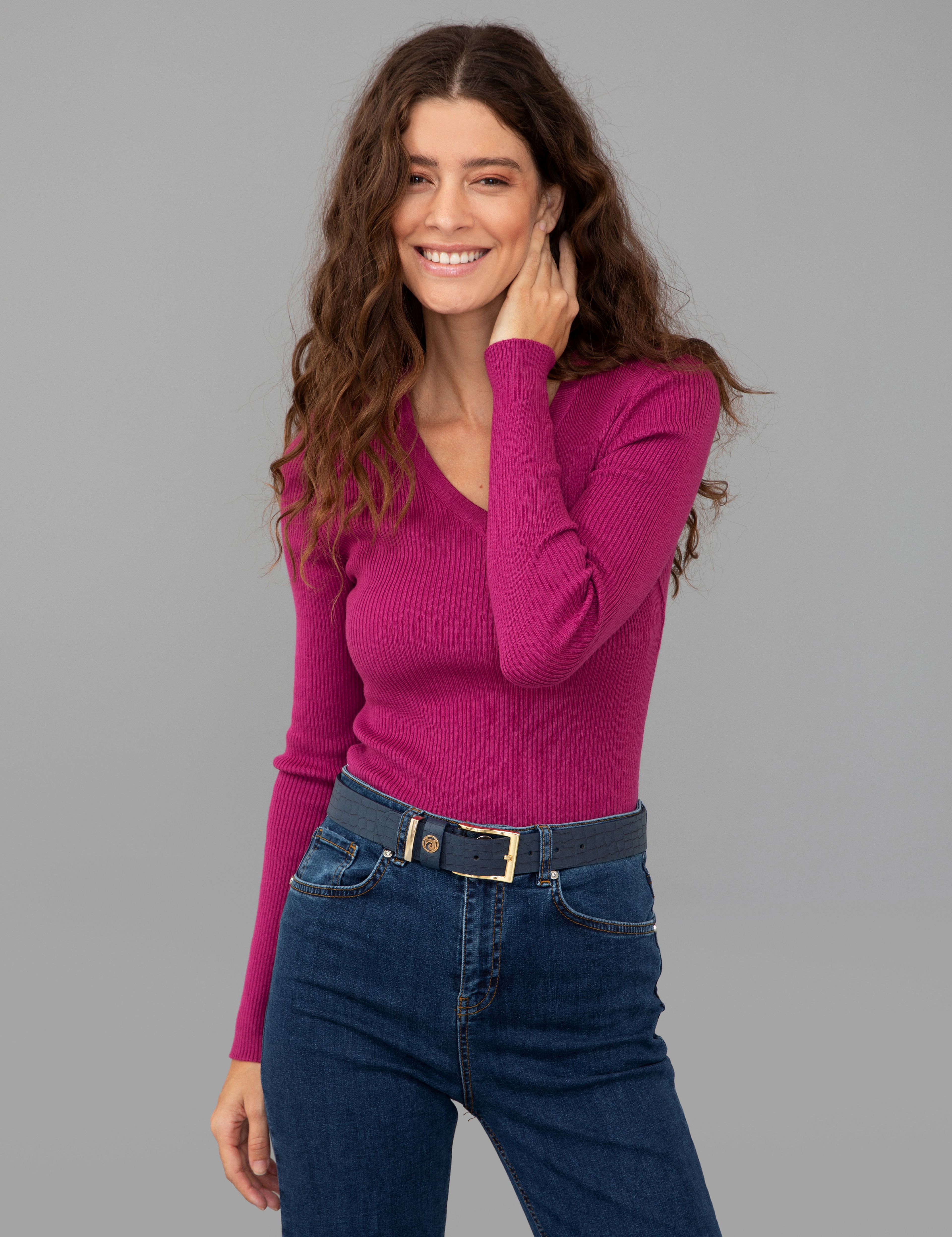 Menekşe Slim Fit Basic Kazak - Image 3