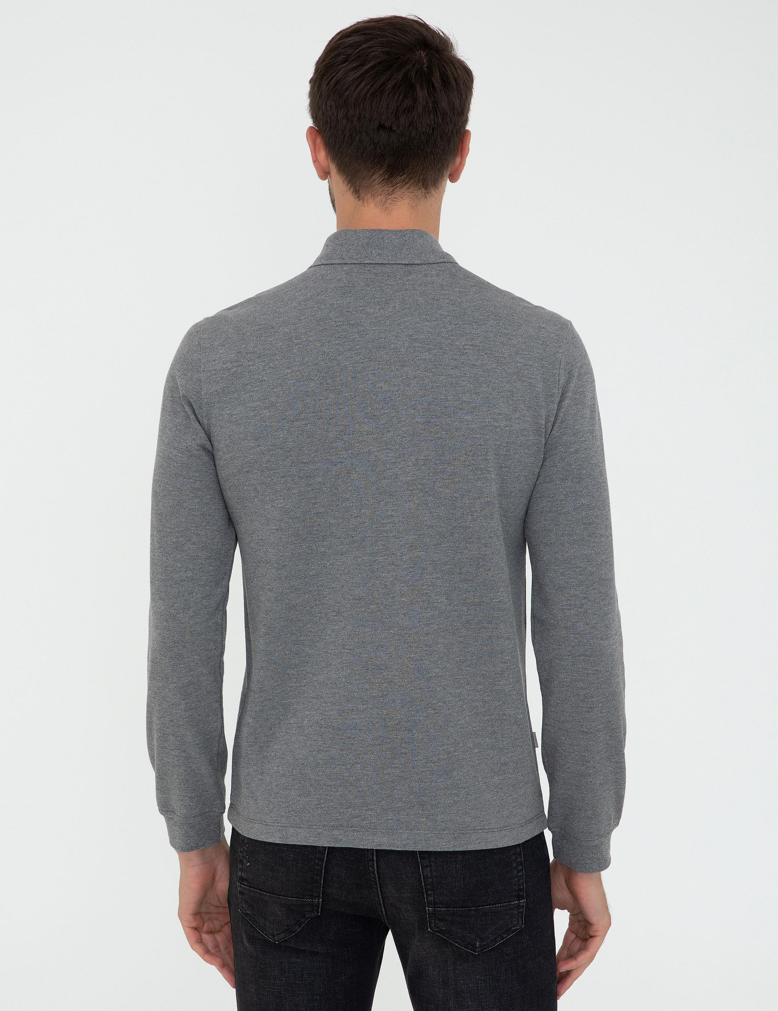 Gri Melanj Slim Fit Polo Yaka Sweatshirt