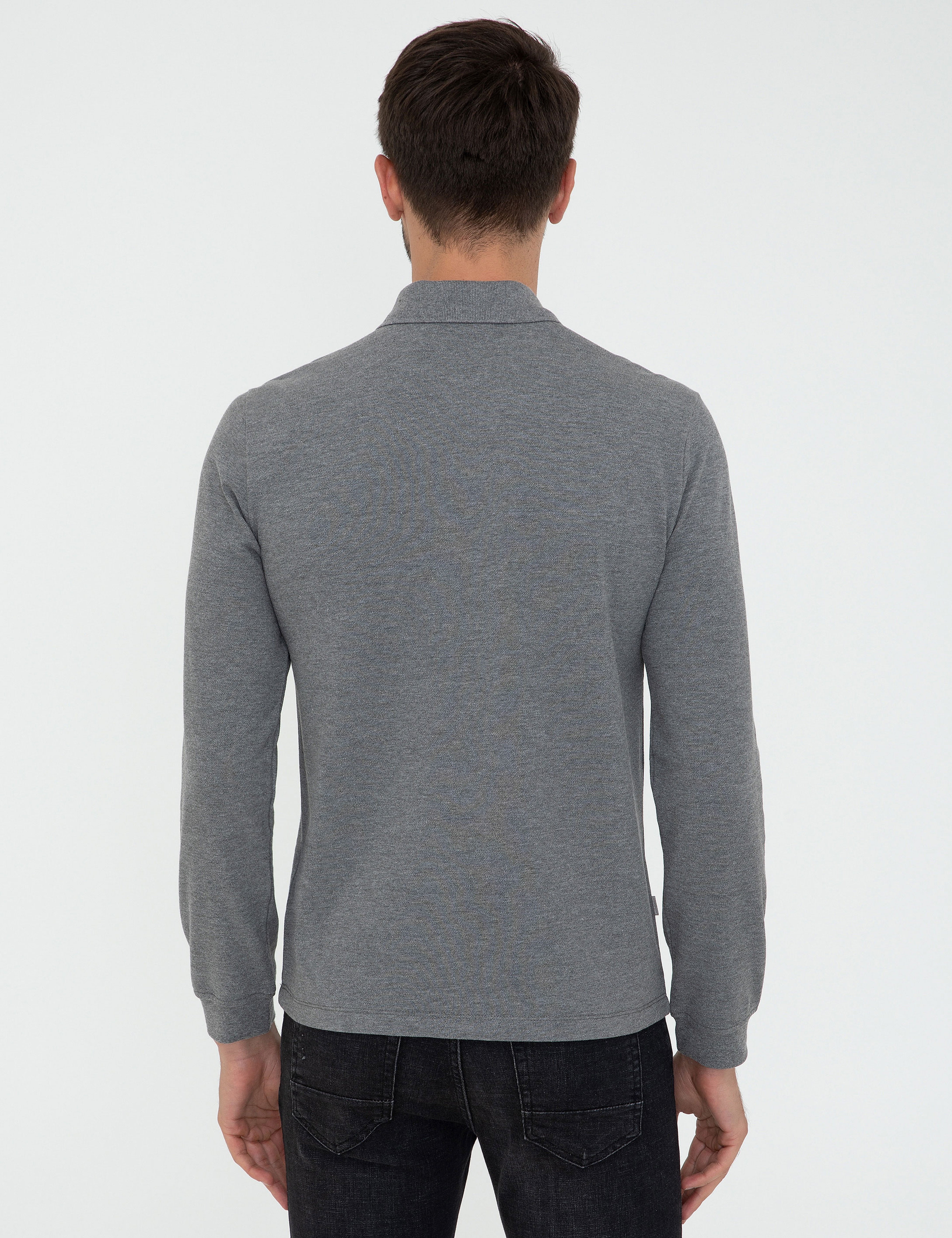 Gri Melanj Slim Fit Polo Yaka Sweatshirt - Image 4