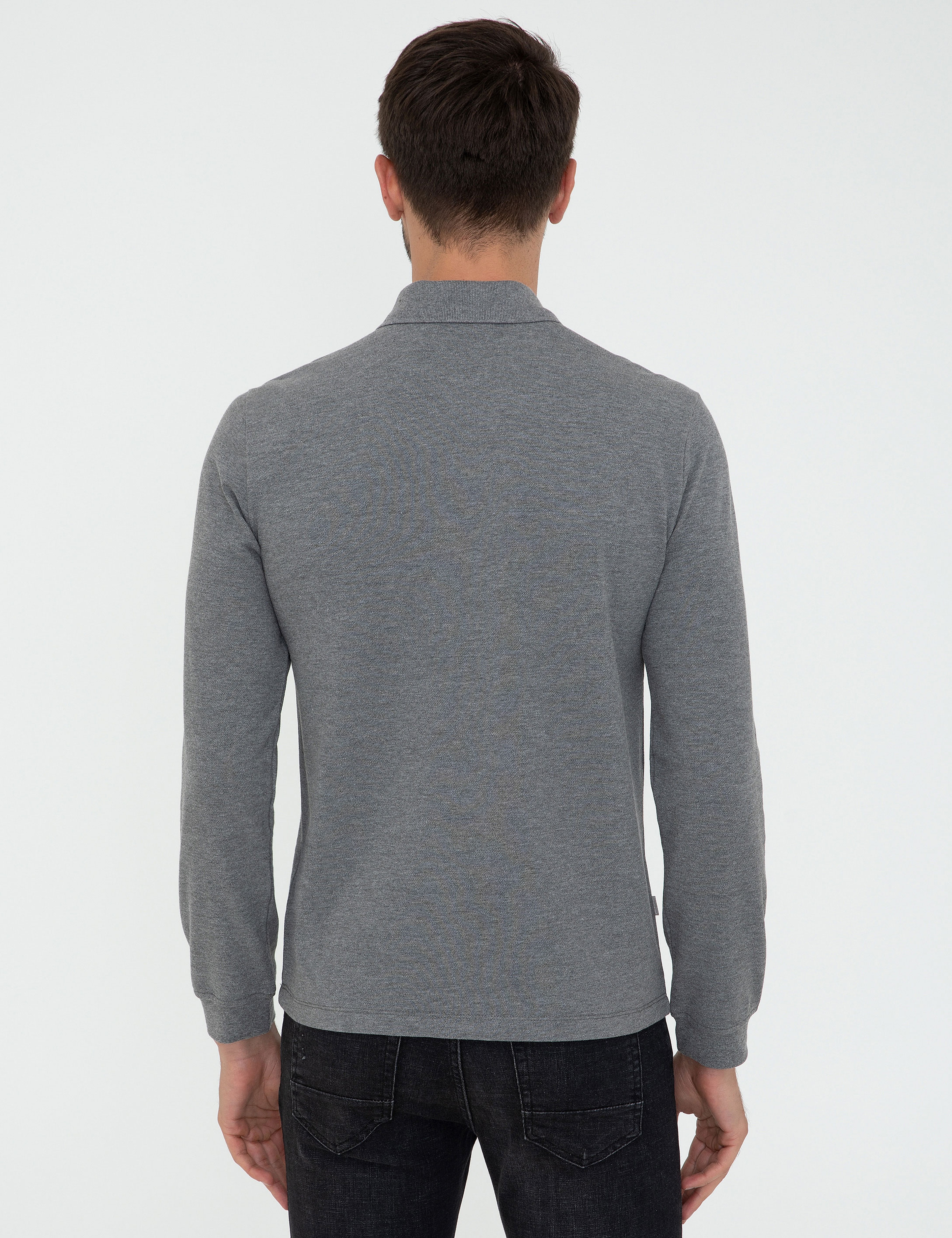 Gri Melanj Slim Fit Polo Yaka Sweatshirt