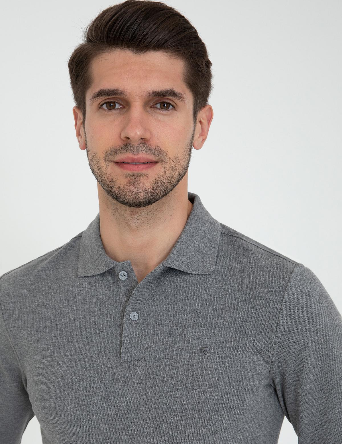 Gri Melanj Slim Fit Polo Yaka Sweatshirt - 50247253039