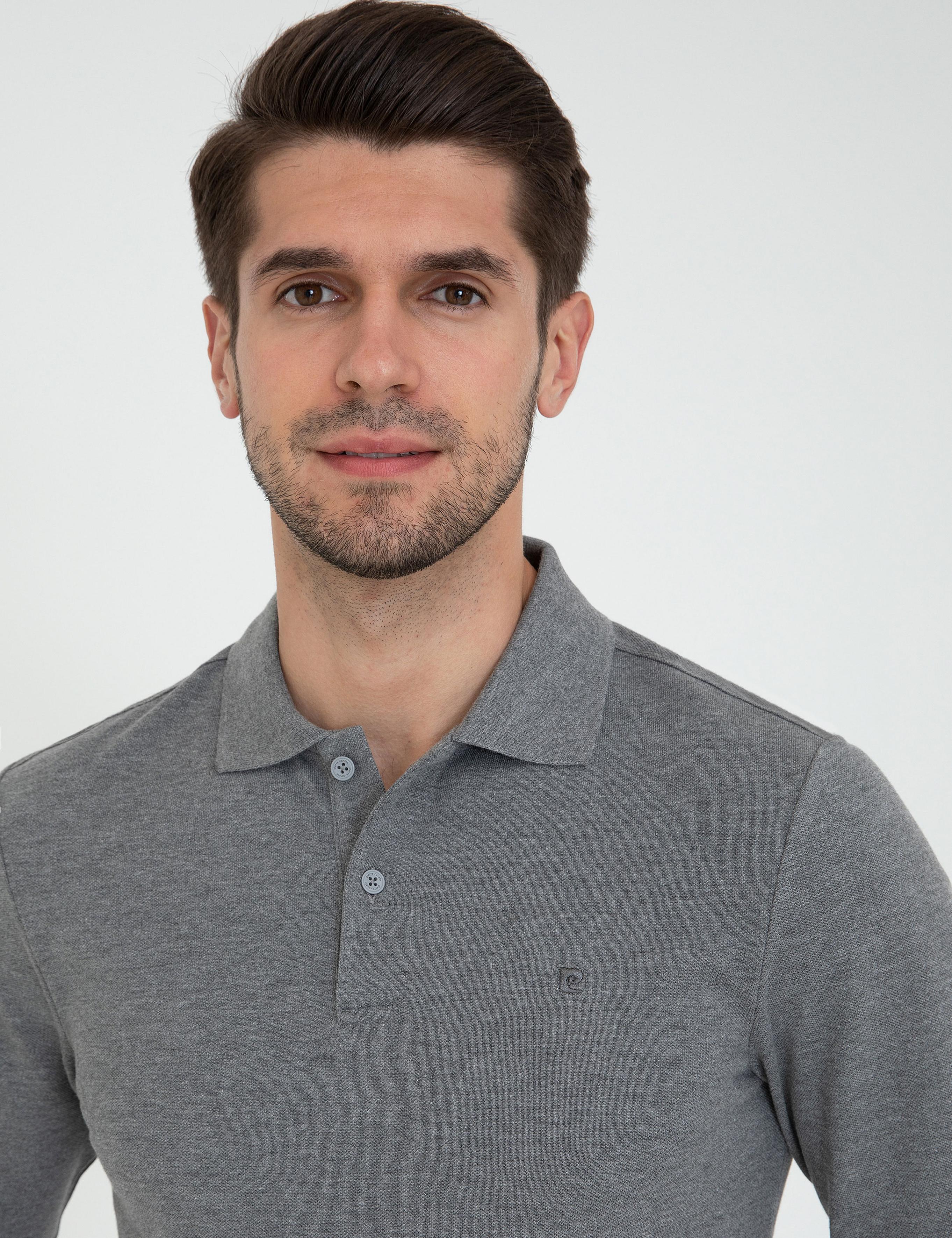 Gri Melanj Slim Fit Polo Yaka Sweatshirt