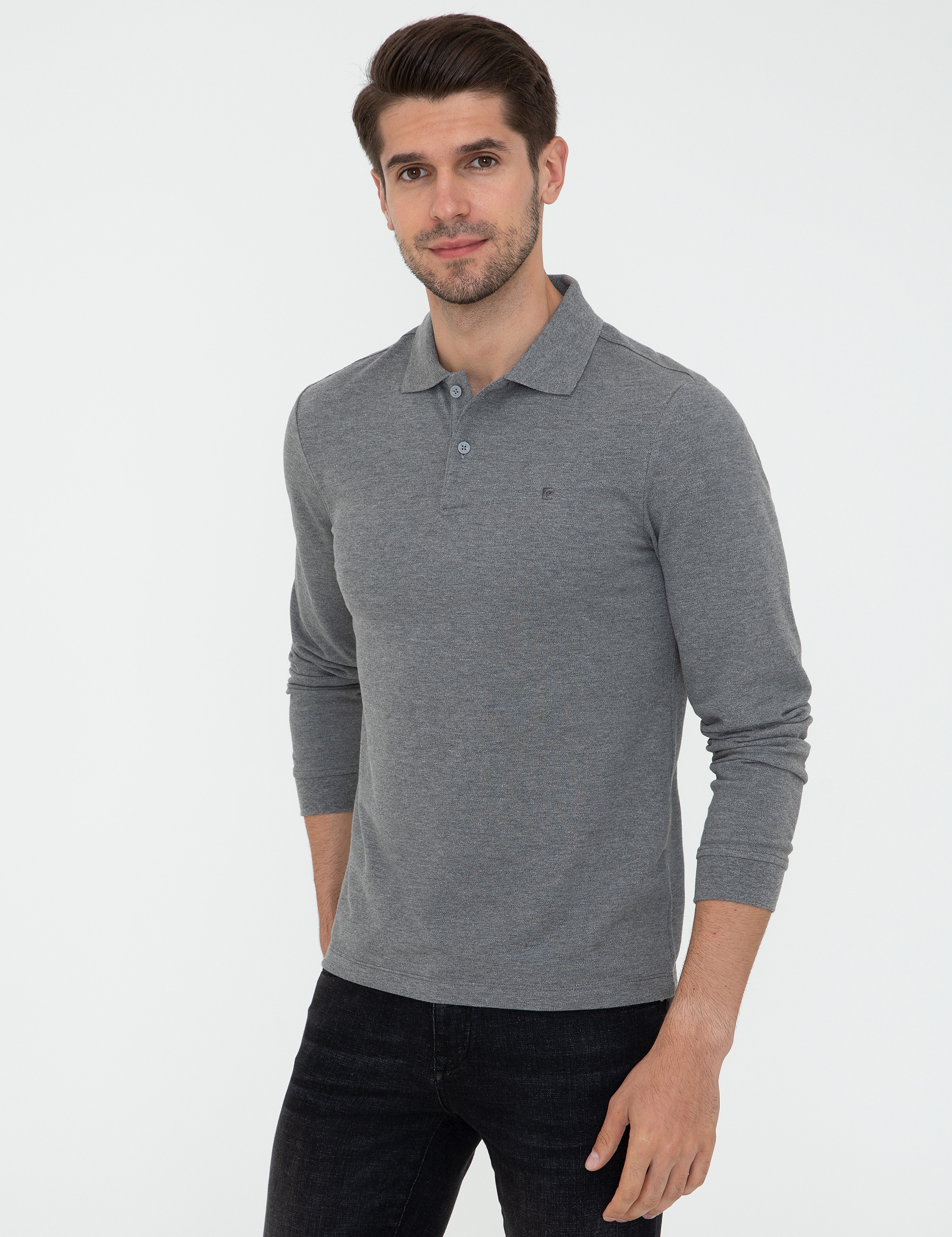 Gri Melanj Slim Fit Polo Yaka Sweatshirt - Image 3