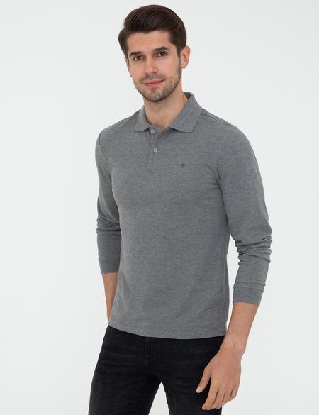 Gri Melanj Slim Fit Polo Yaka Sweatshirt - 50247253039
