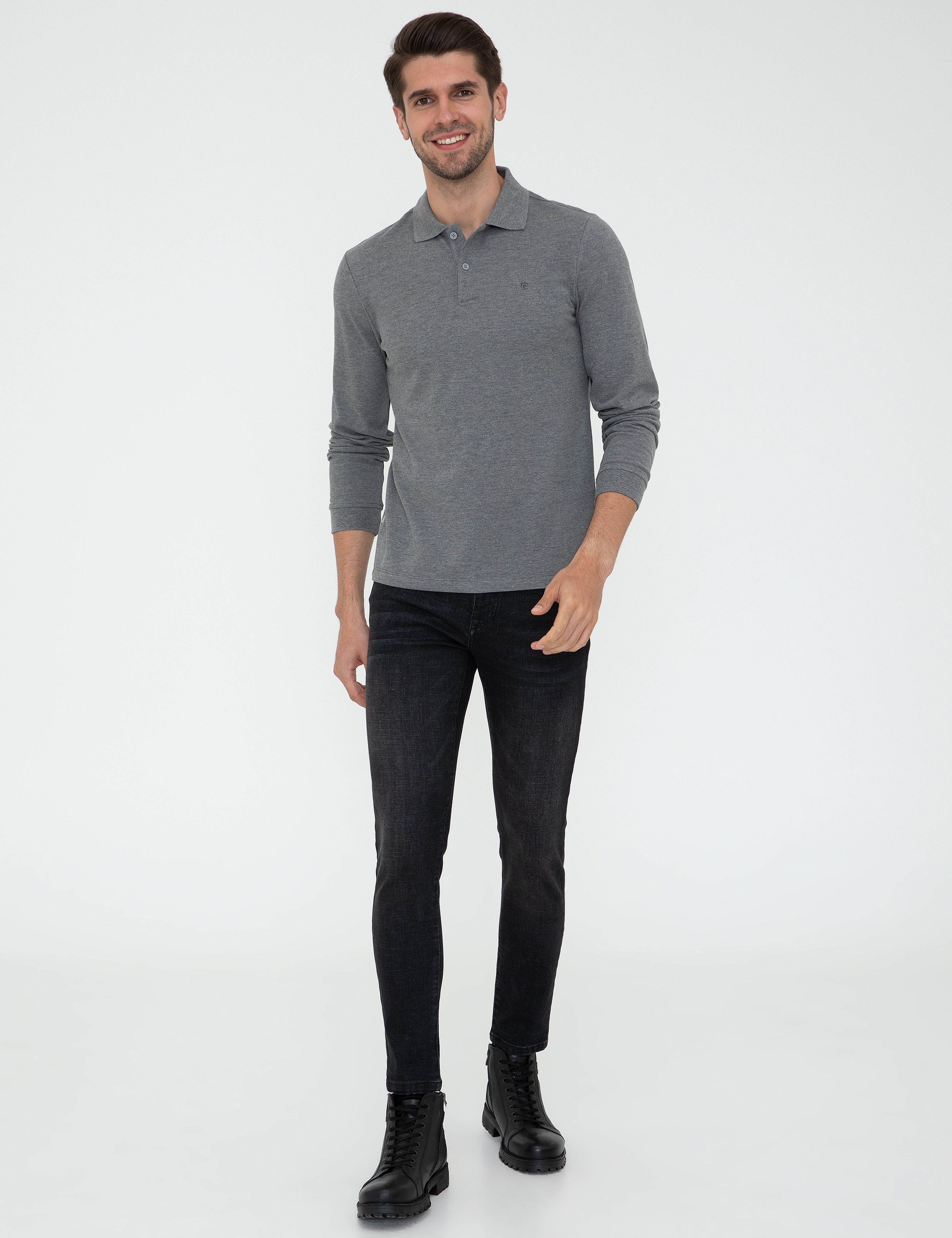 Gri Melanj Slim Fit Polo Yaka Sweatshirt - Image 5