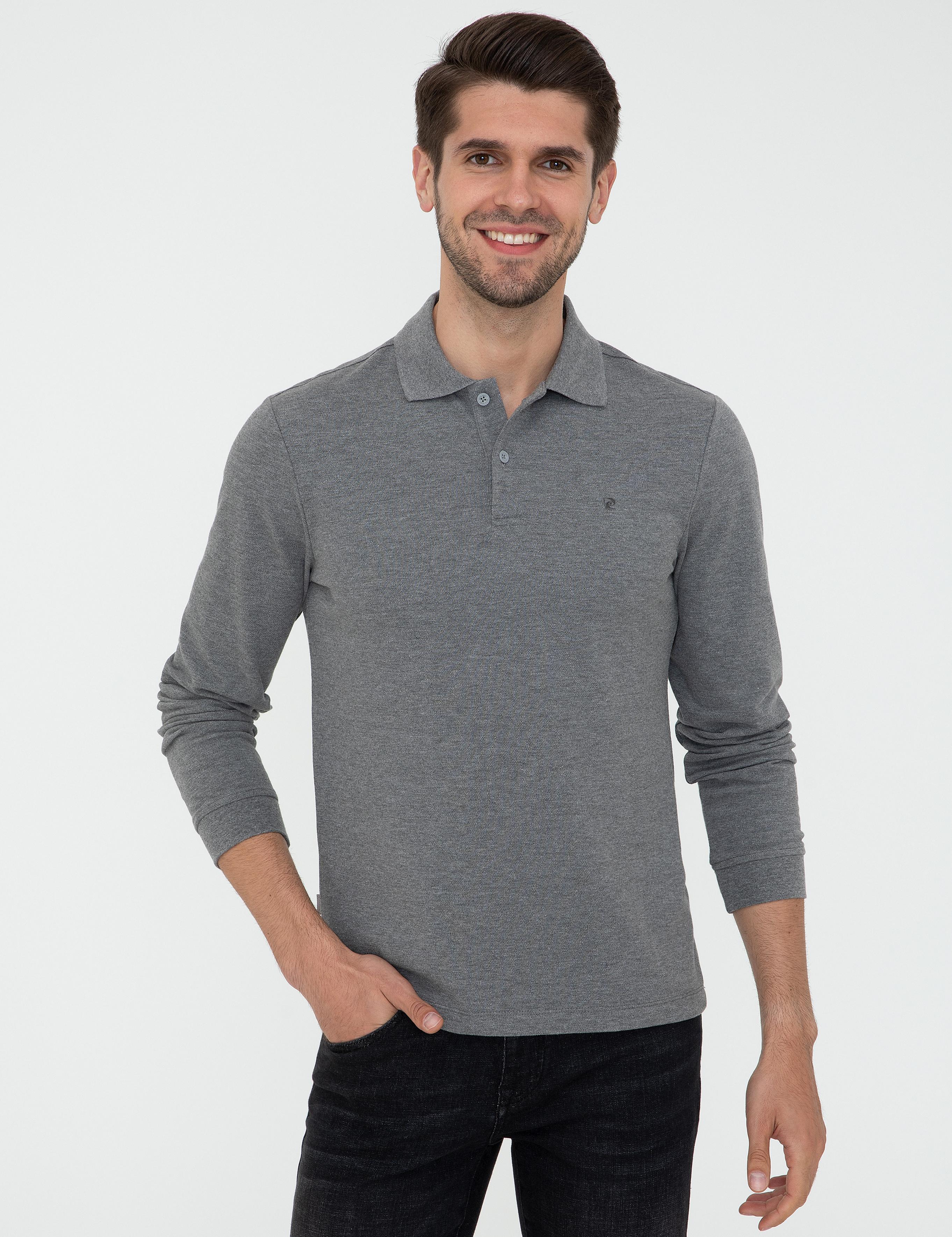 Gri Melanj Slim Fit Polo Yaka Sweatshirt