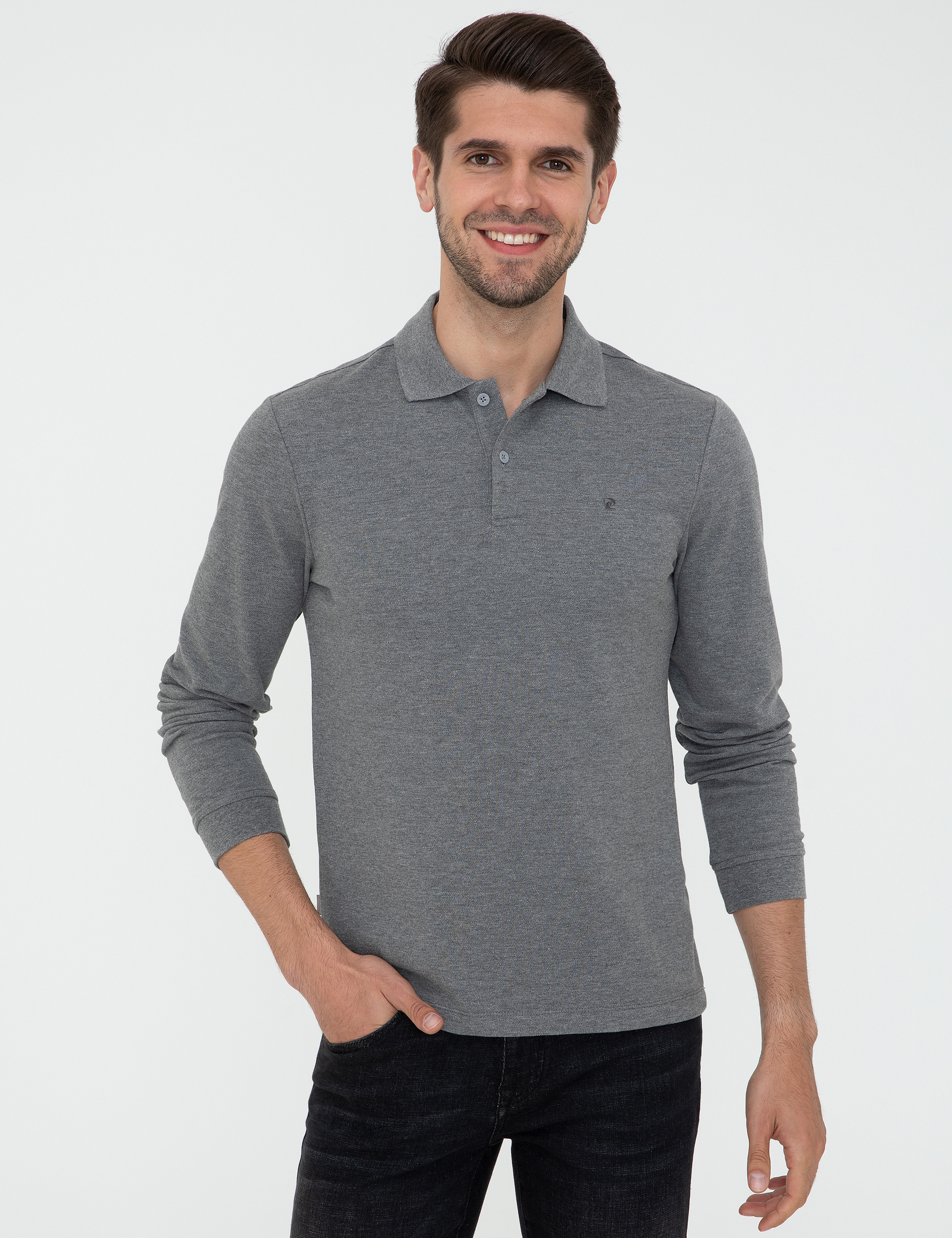 Gri Melanj Slim Fit Polo Yaka Sweatshirt - Image 1
