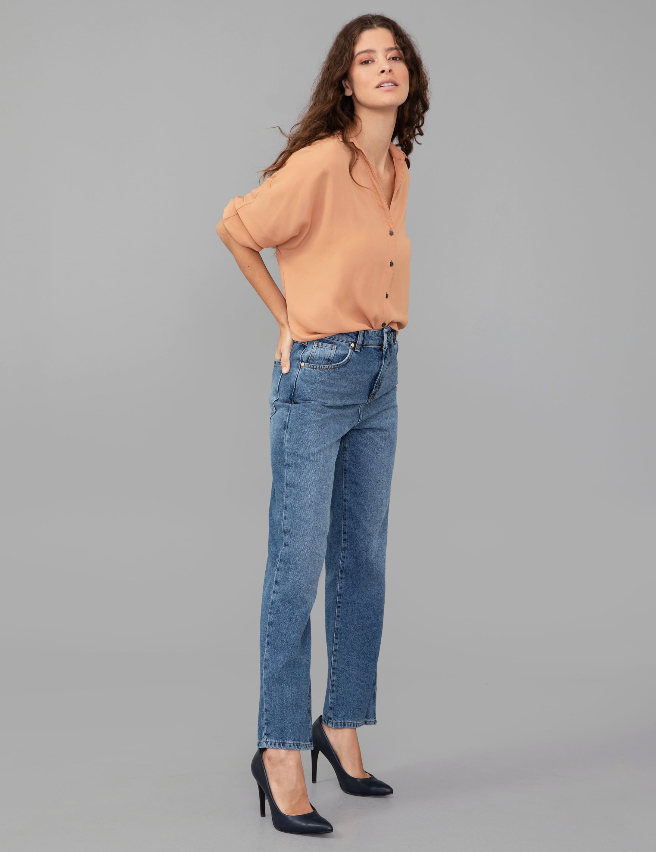 Açık Mavi Flare Cropped Jean Pantolon - Image 3