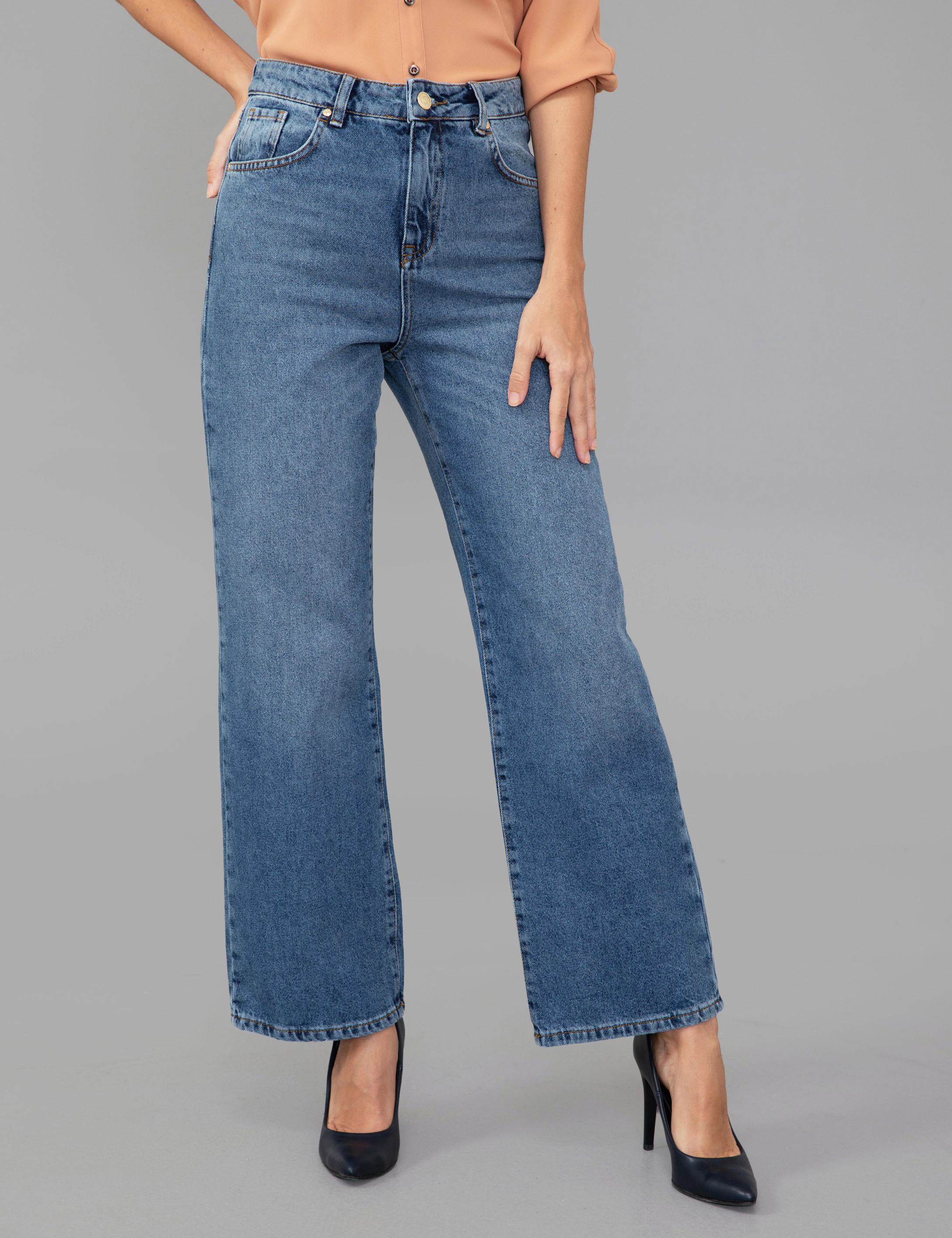 Açık Mavi Flare Cropped Jean Pantolon - Image 2