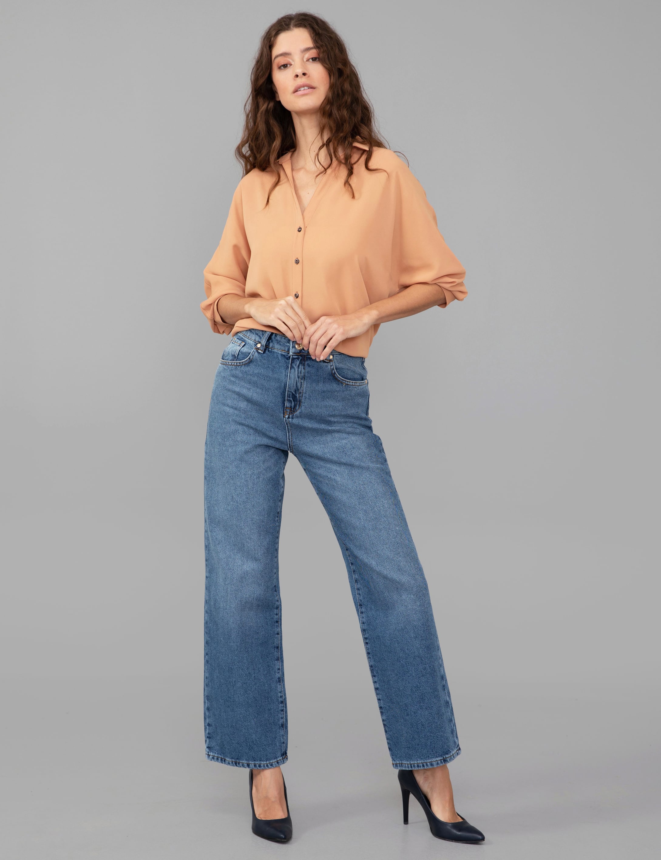 Açık Mavi Flare Cropped Jean Pantolon - Image 4