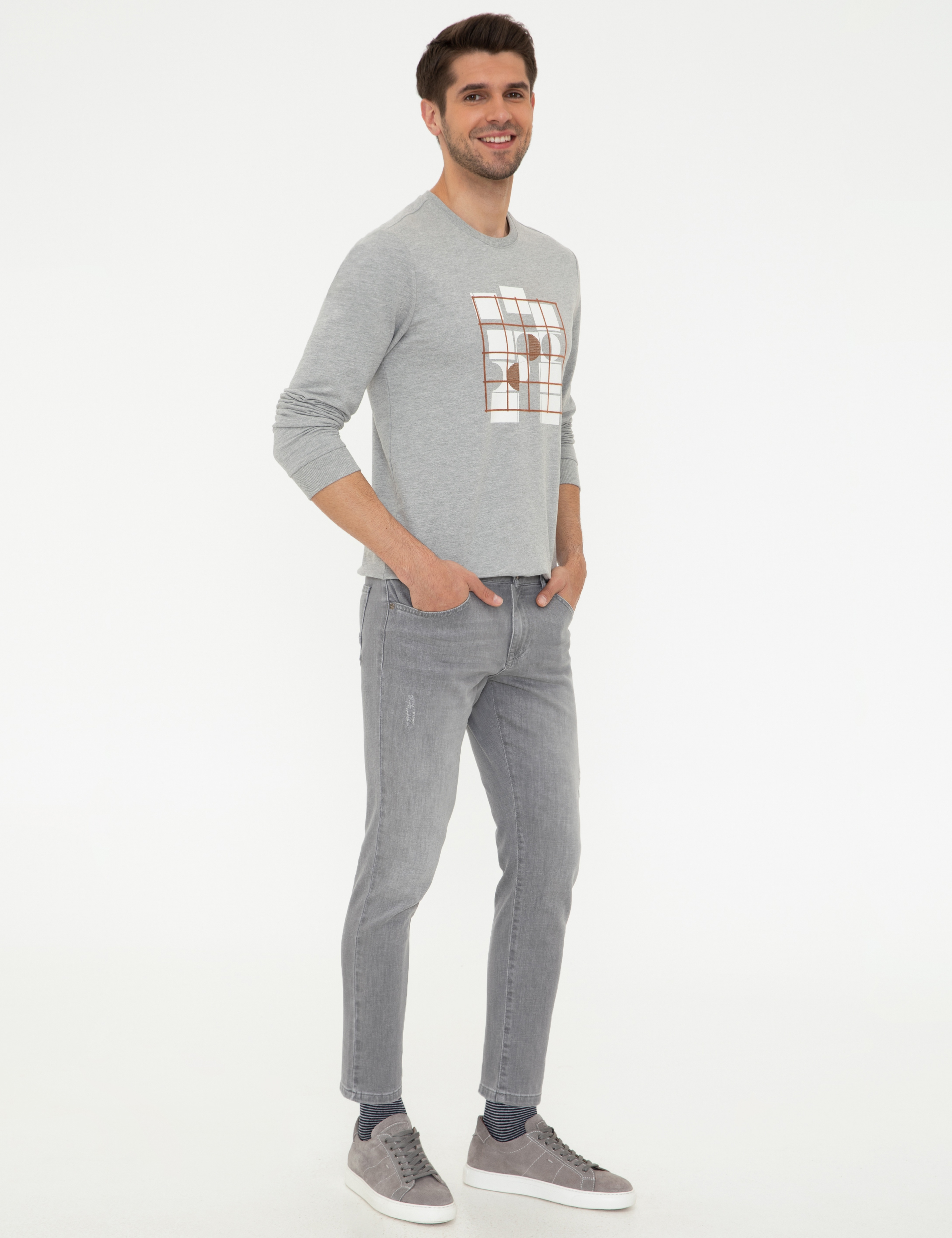 Gri Slim Fit Jean Pantolon - Image 3