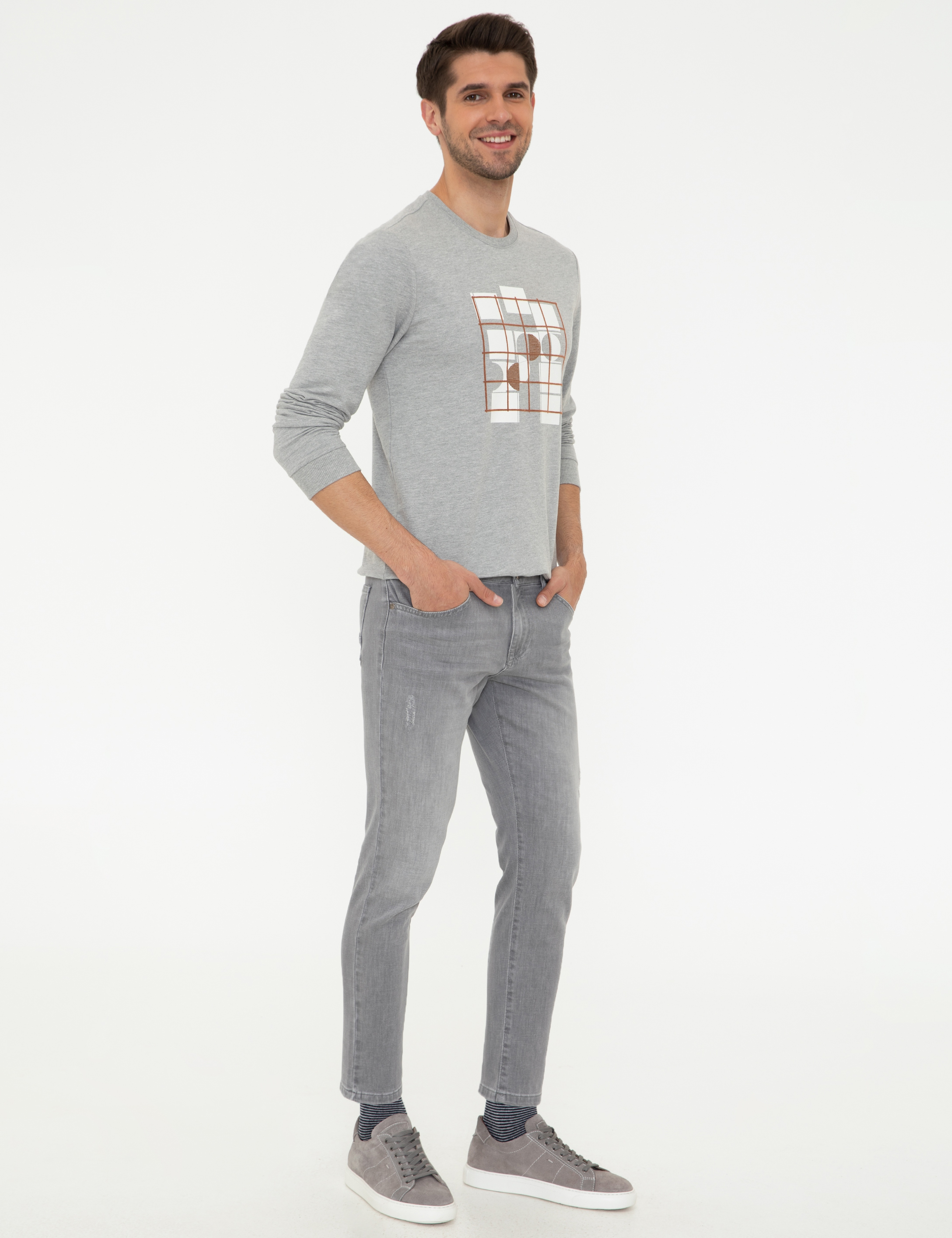 Gri Slim Fit Jean Pantolon