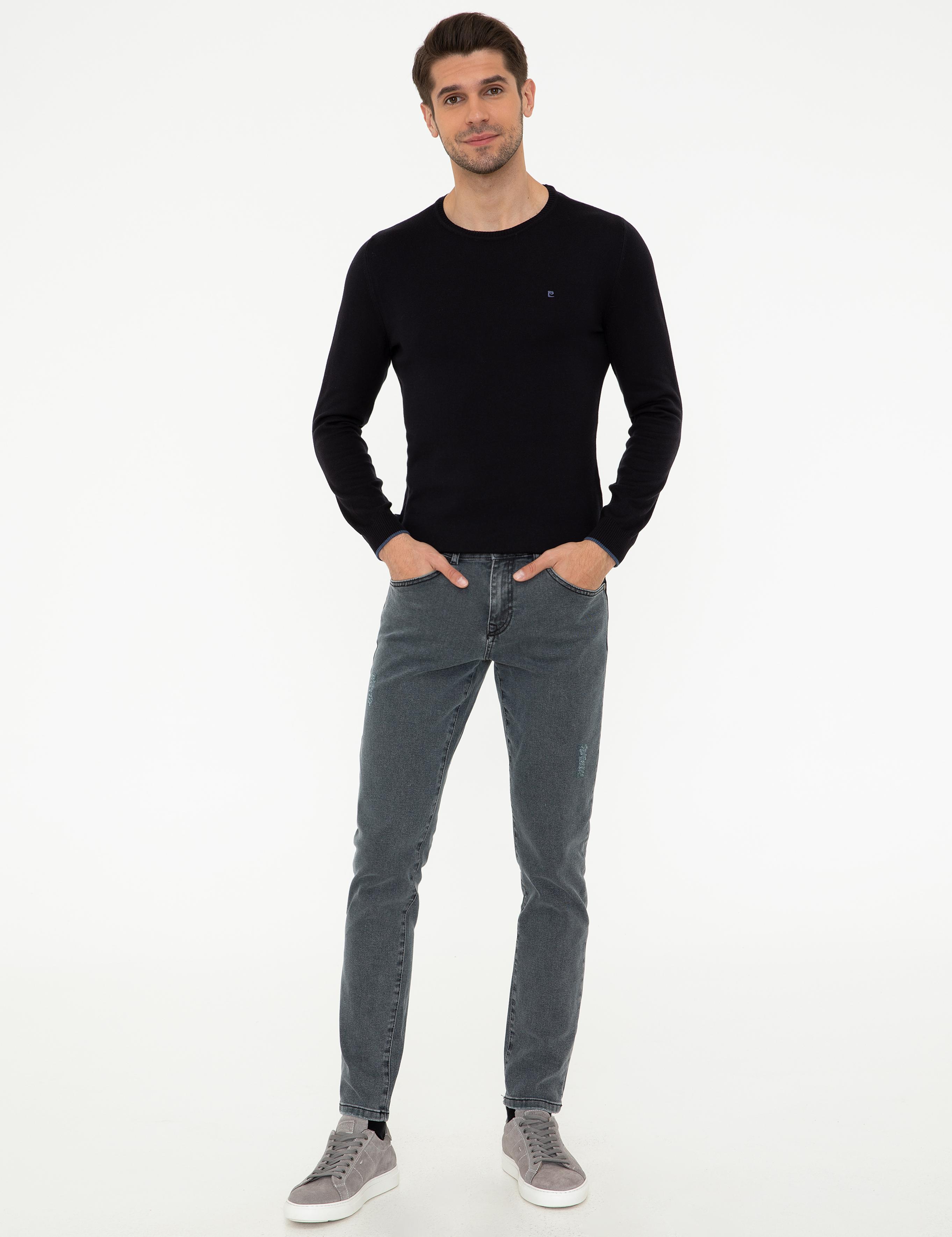 Lacivert Slim Fit Bisiklet Yaka Basic Triko Kazak