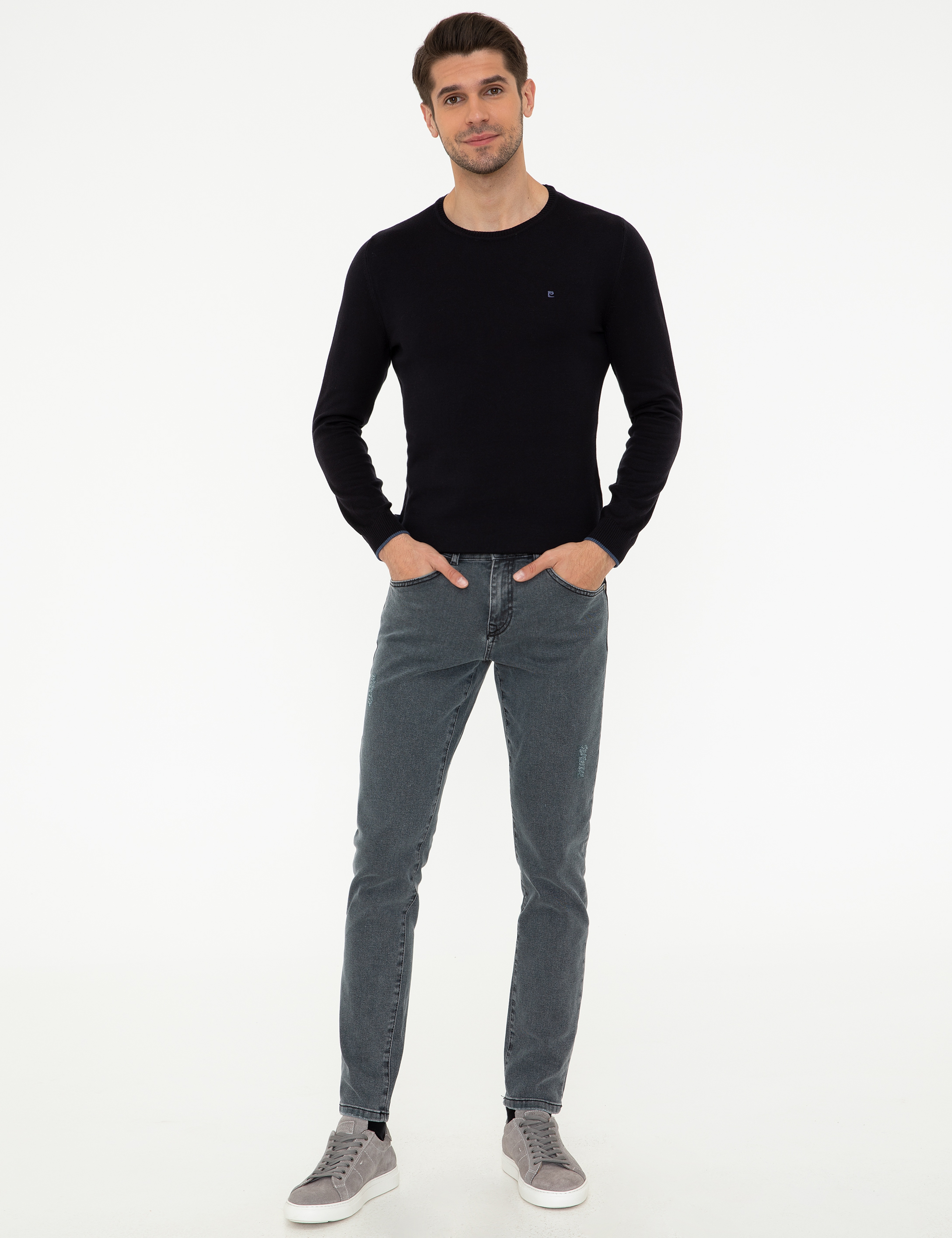 Lacivert Slim Fit Bisiklet Yaka Basic Triko Kazak - Image 5