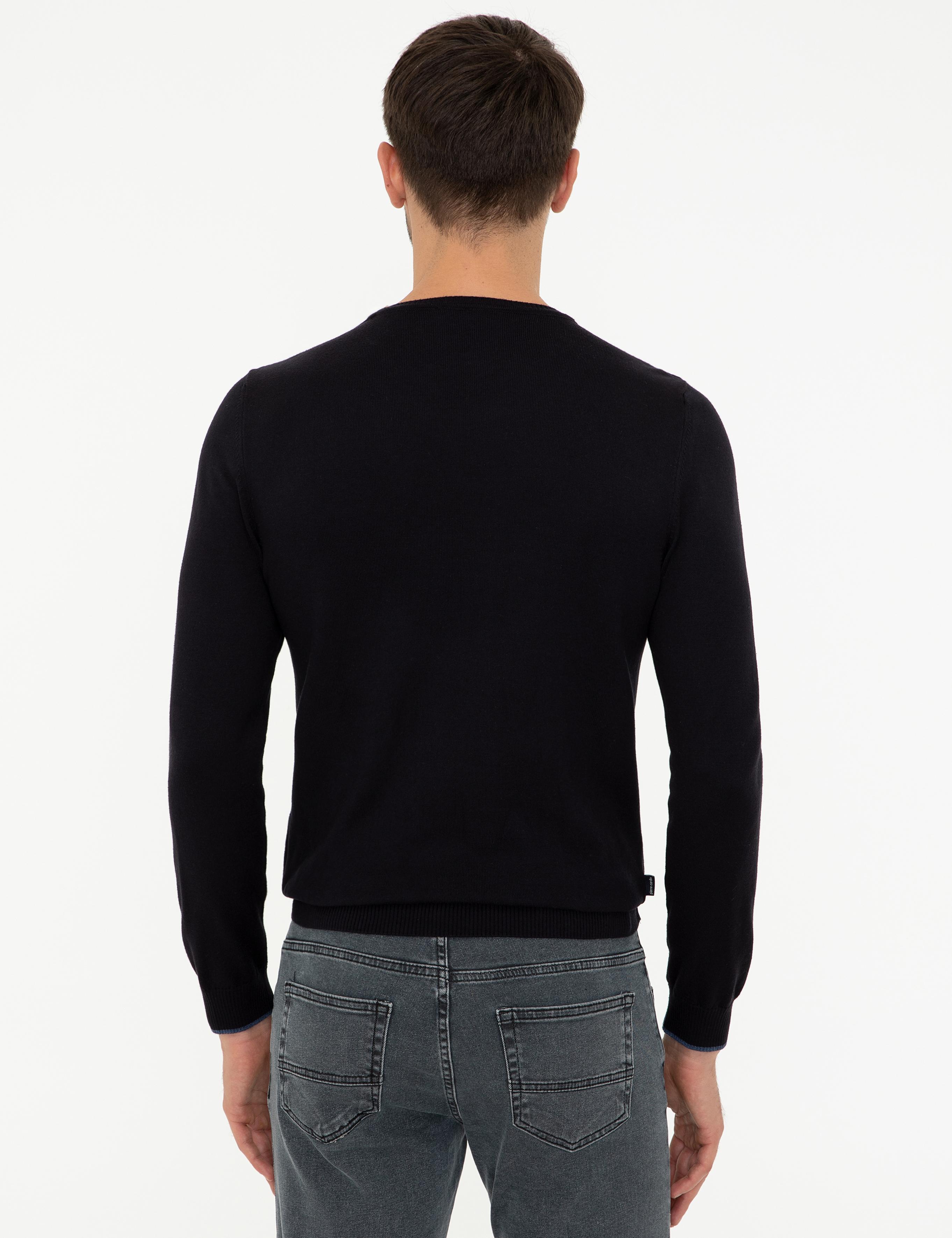 Lacivert Slim Fit Bisiklet Yaka Basic Triko Kazak