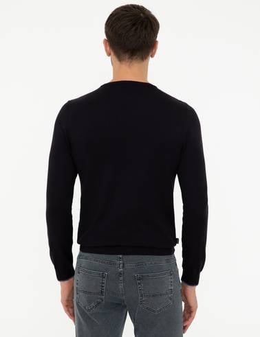 Lacivert Slim Fit Bisiklet Yaka Basic Triko Kazak