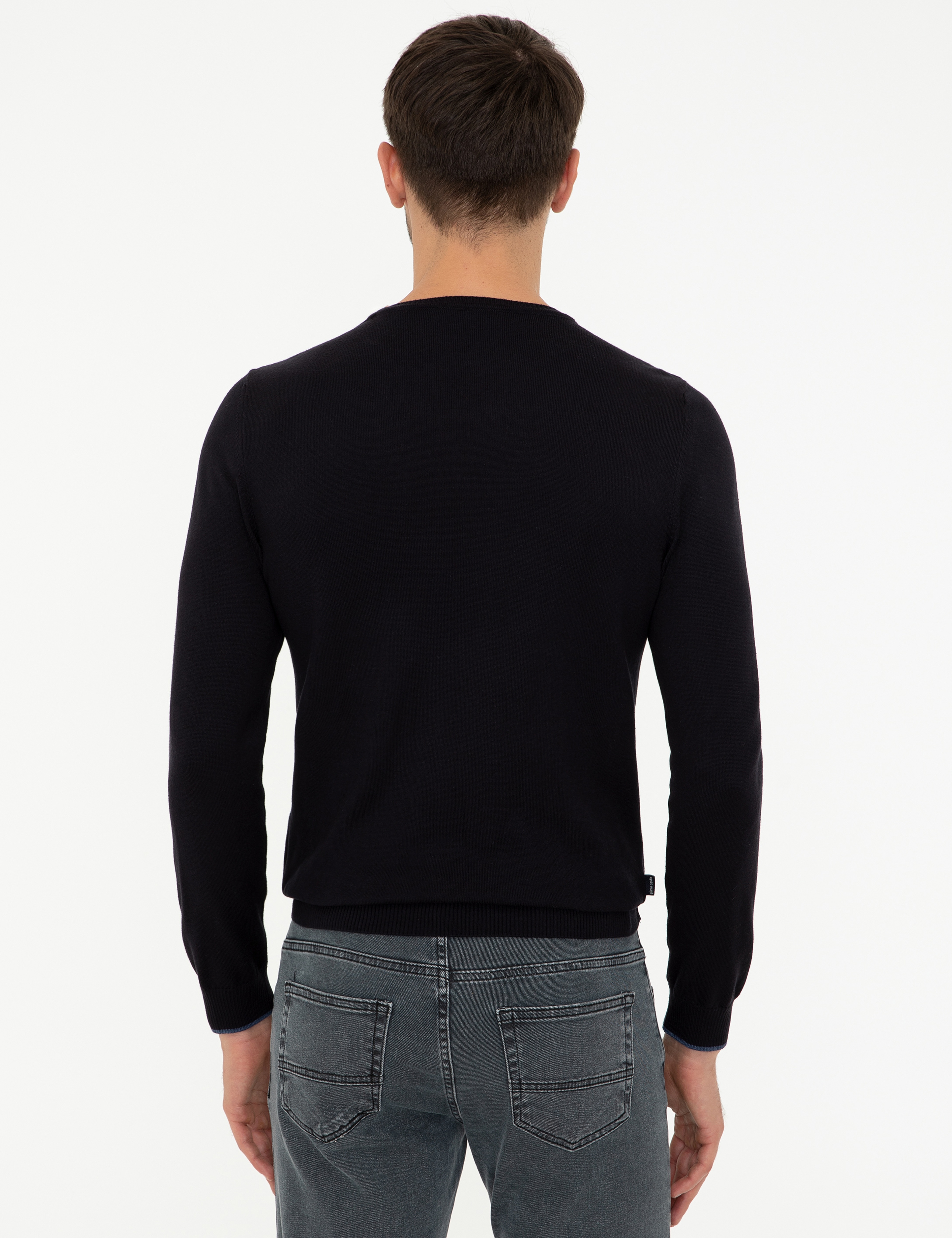 Lacivert Slim Fit Bisiklet Yaka Basic Triko Kazak