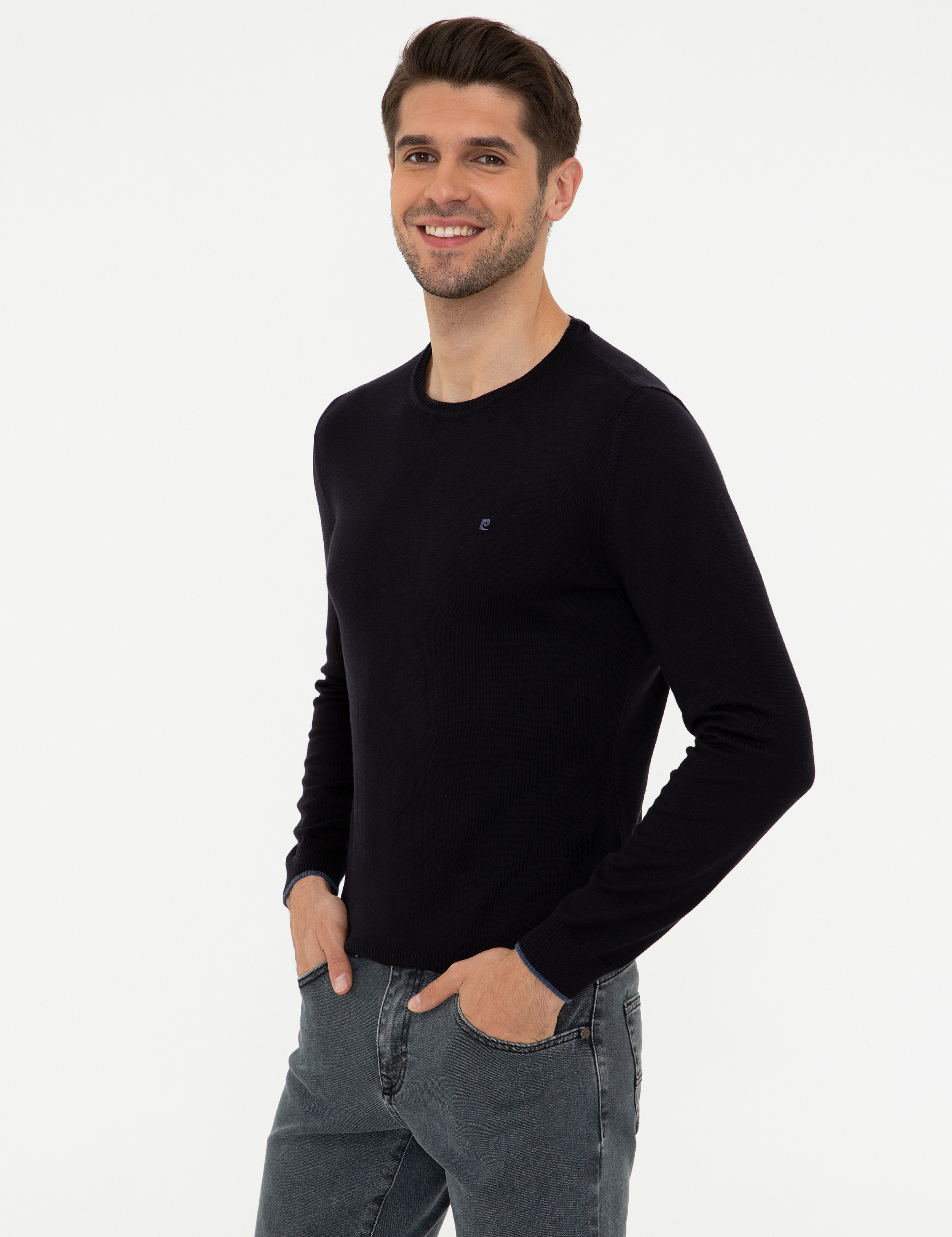 Lacivert Slim Fit Bisiklet Yaka Basic Triko Kazak - Image 3