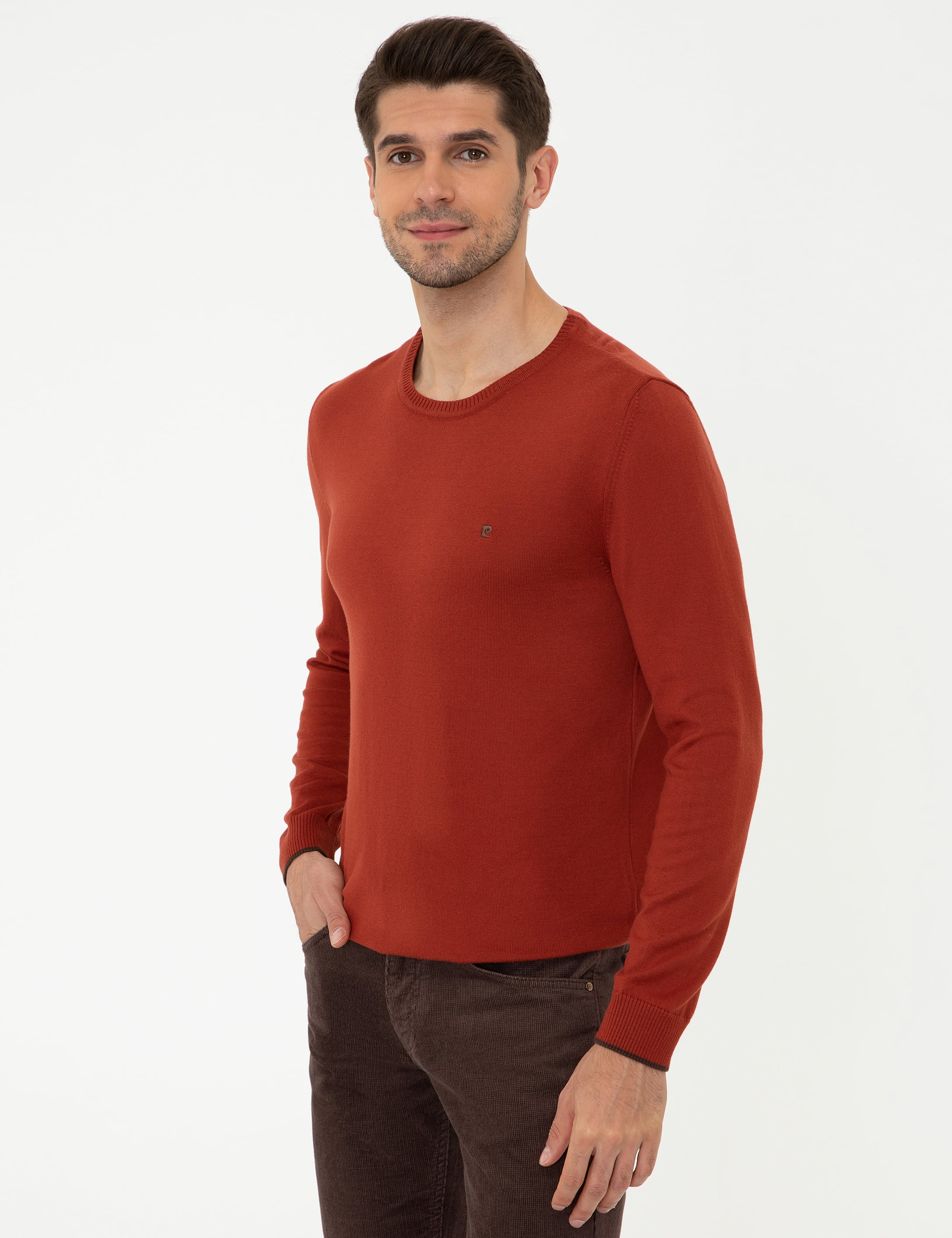 Kiremit Slim Fit Bisiklet Yaka Basic Triko Kazak - Image 3