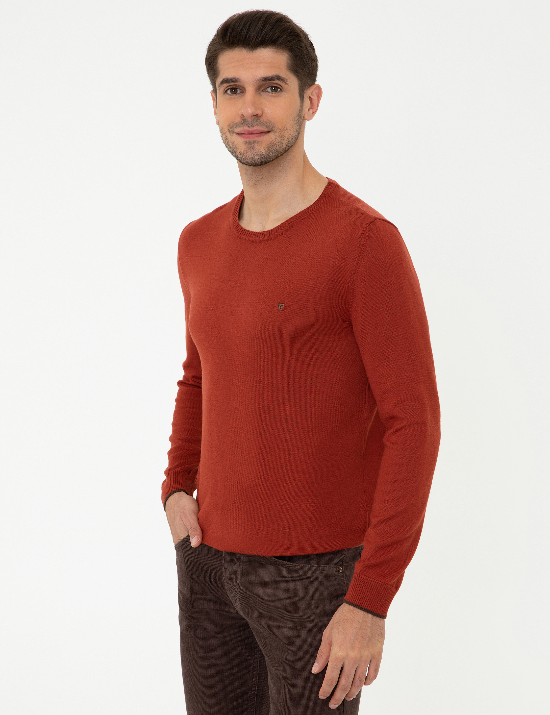 Kiremit Slim Fit Bisiklet Yaka Basic Triko Kazak