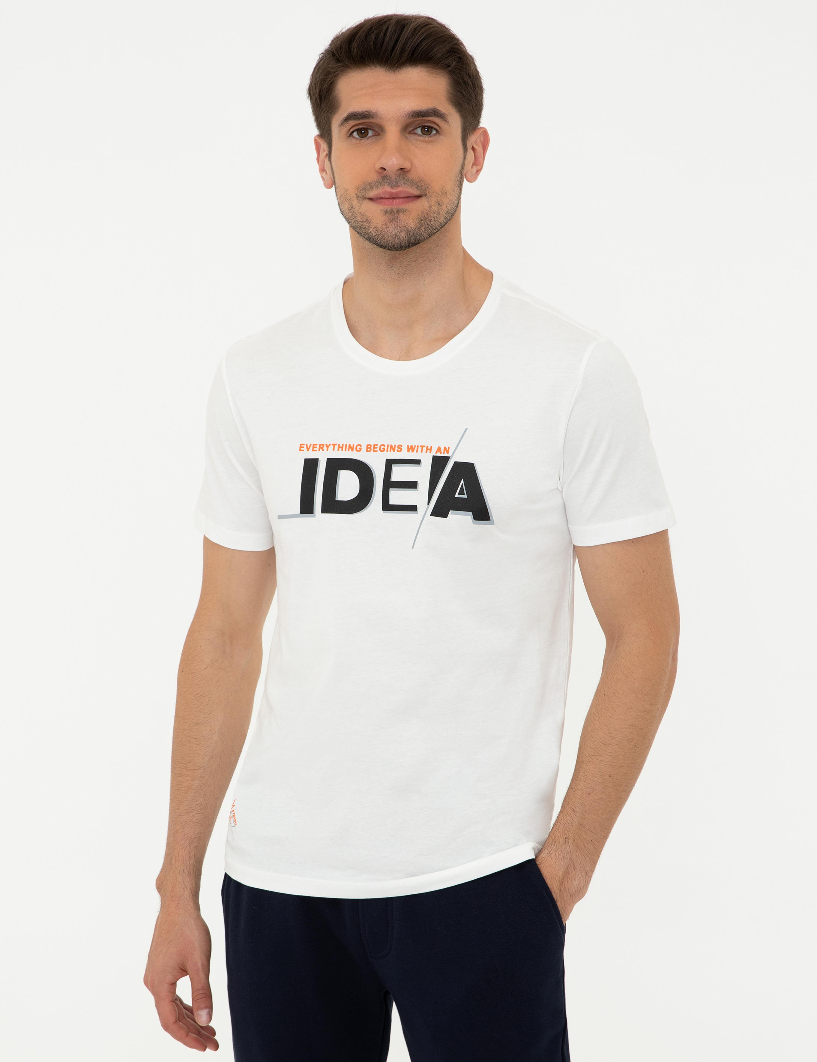 Beyaz Slim Fit Bisiklet Yaka Tişört