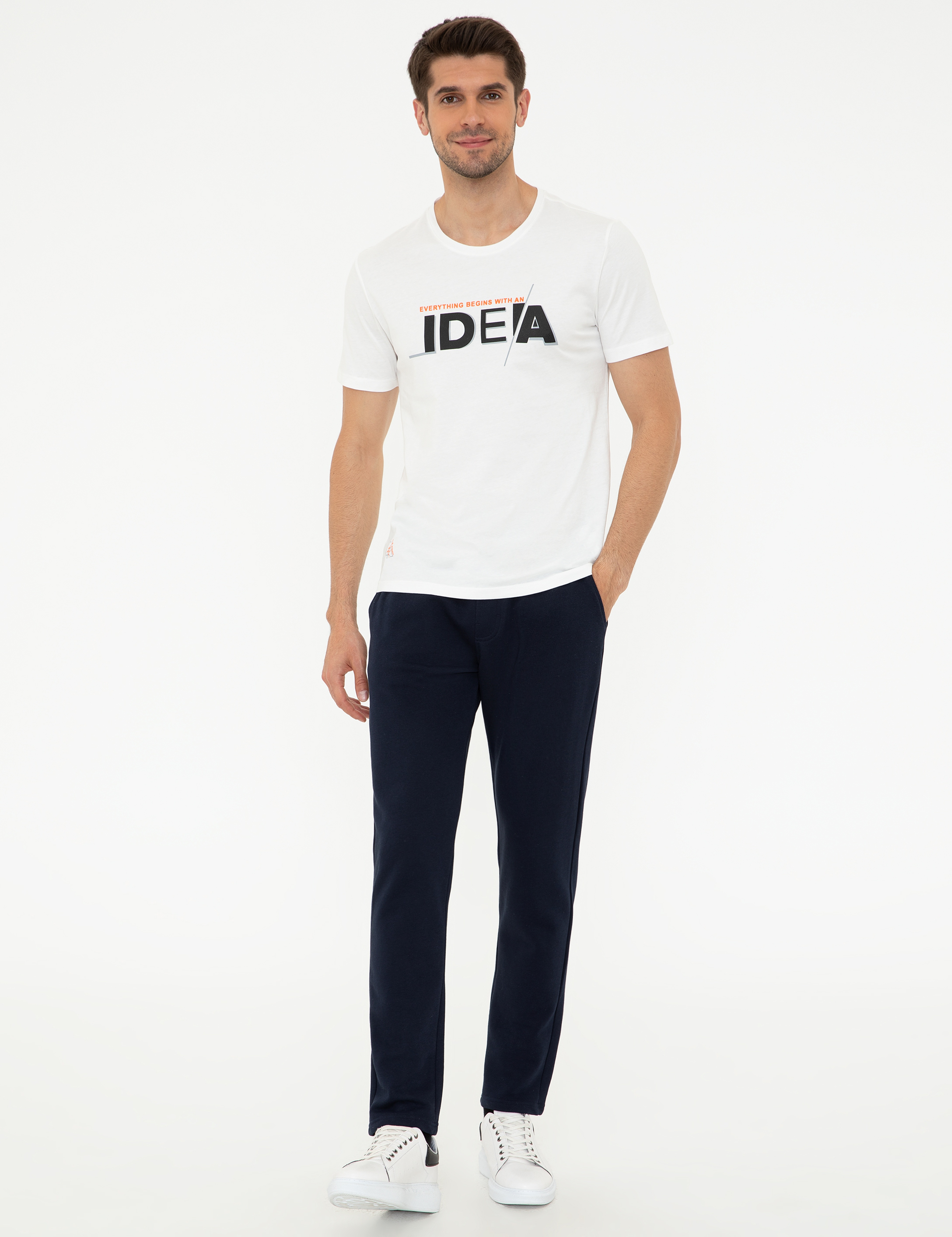 Beyaz Slim Fit Bisiklet Yaka Tişört - Image 4
