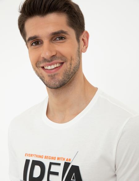 Beyaz Slim Fit Bisiklet Yaka Tişört - 50241366033