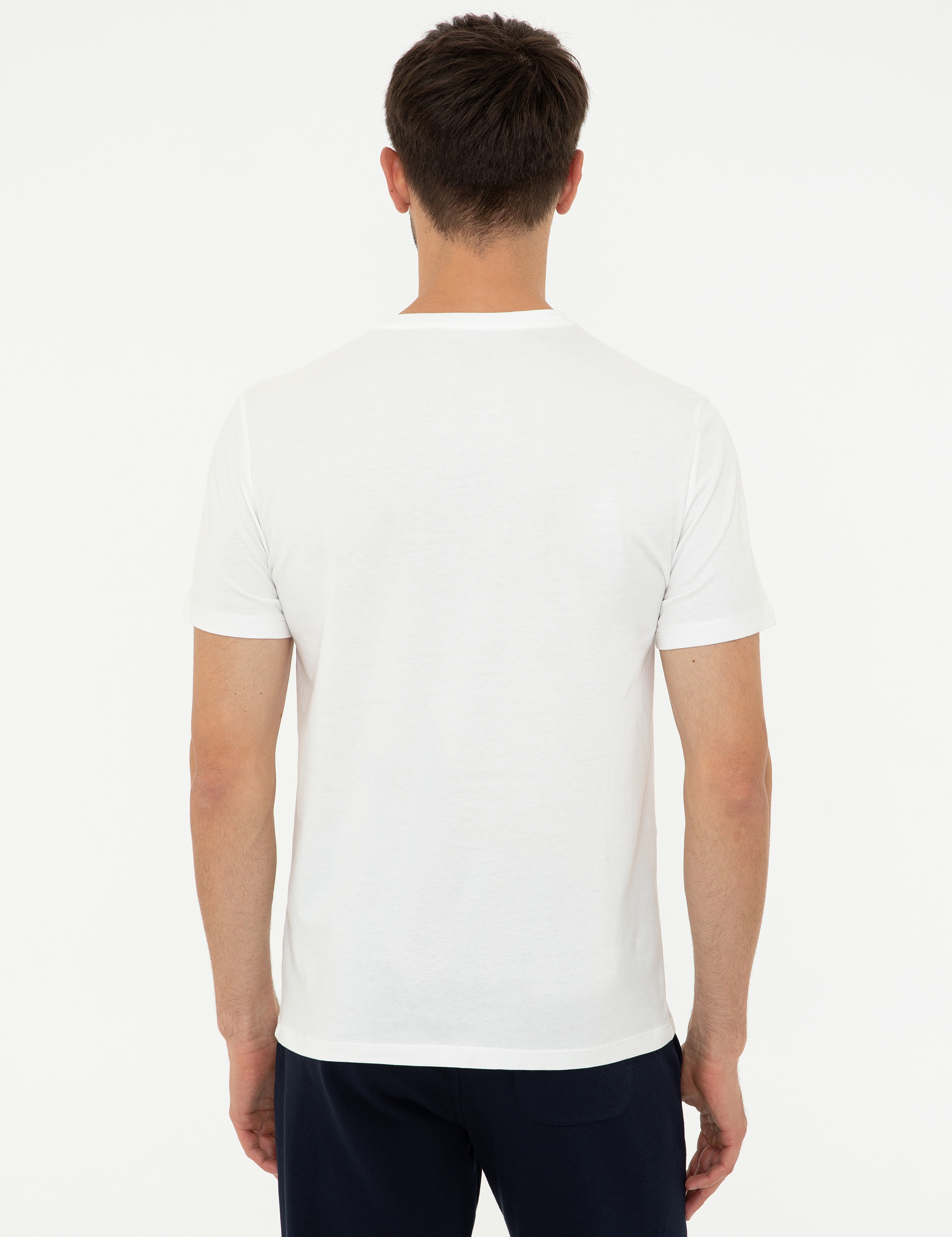Beyaz Slim Fit Bisiklet Yaka Tişört - Image 3