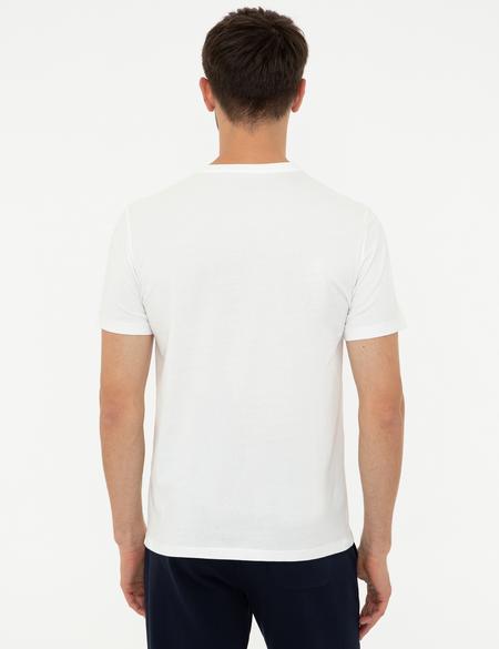 Beyaz Slim Fit Bisiklet Yaka Tişört - 50241366033