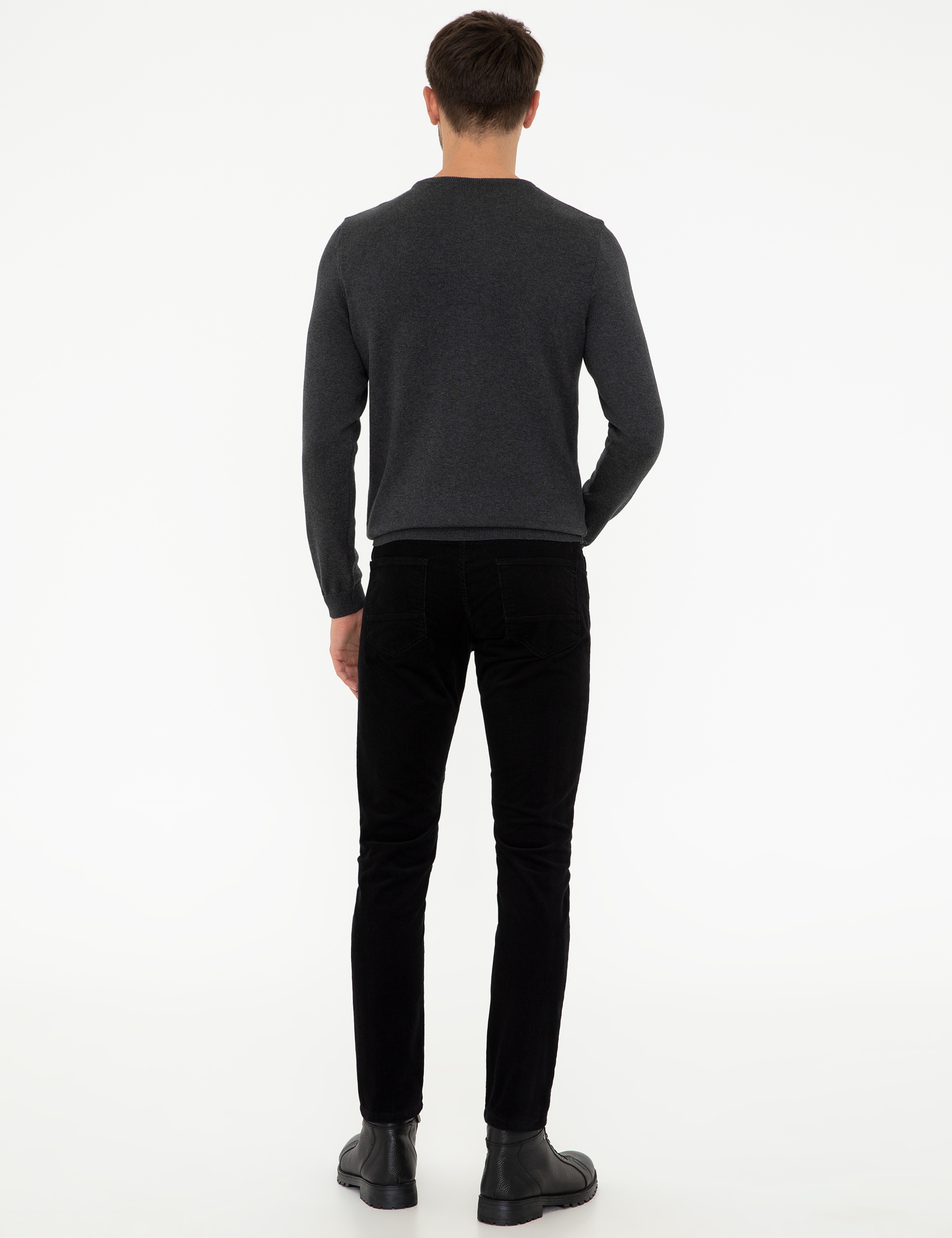 Siyah Slim Fit Kadife Kanvas Pantolon