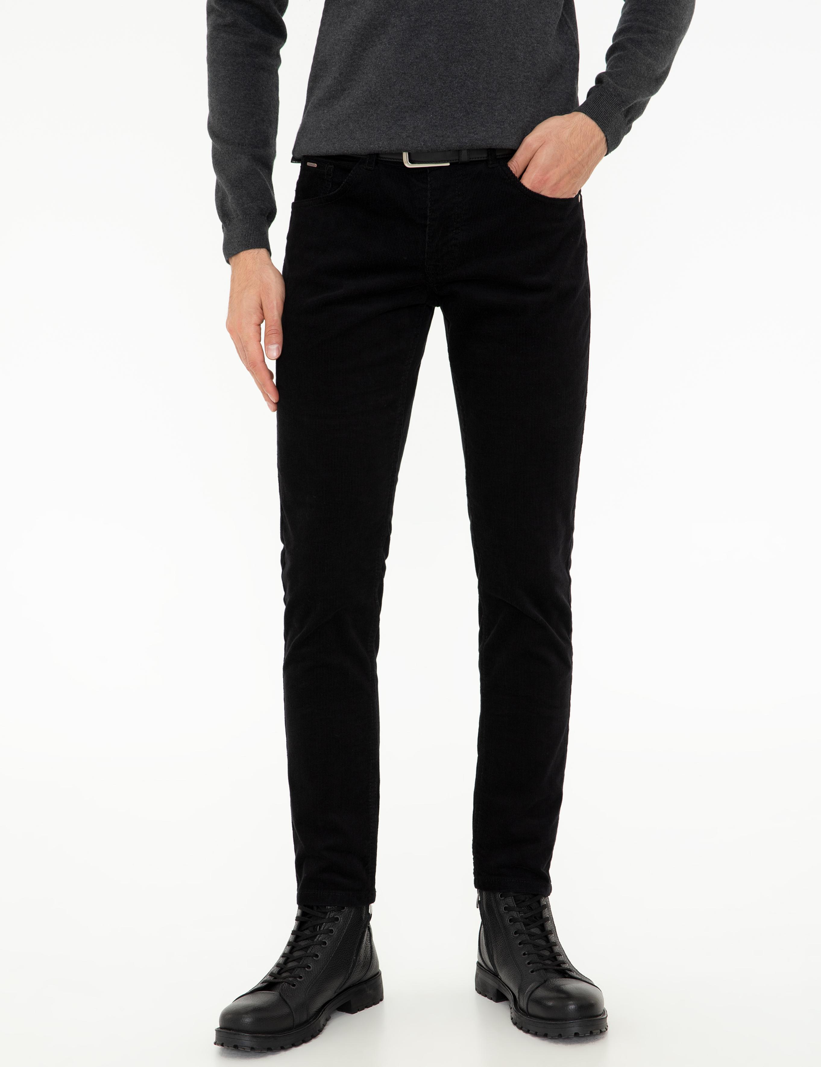 Siyah Slim Fit Kadife Kanvas Pantolon