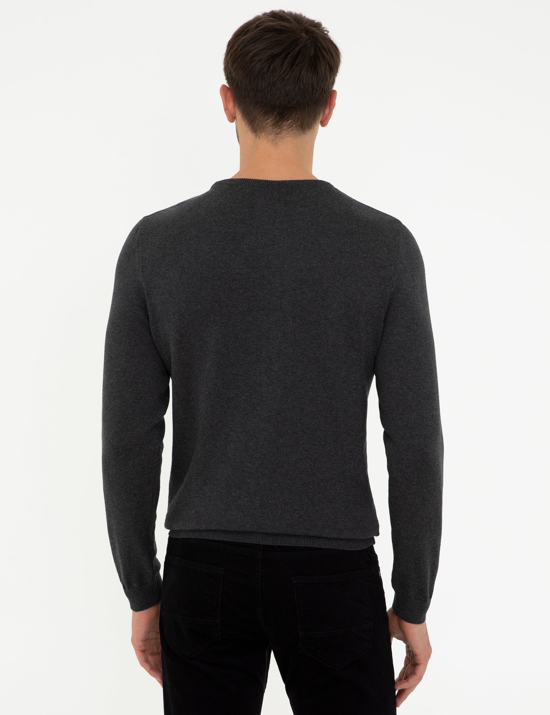 Pierre Cardin Gri Melanj Slim Fit Bisiklet Yaka Triko Kazak görsel 4