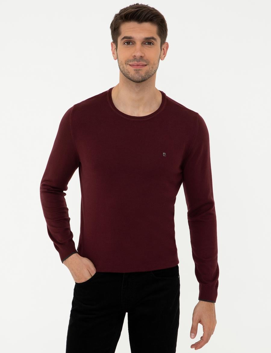Bordo Slim Fit Bisiklet Yaka Basic Triko Kazak