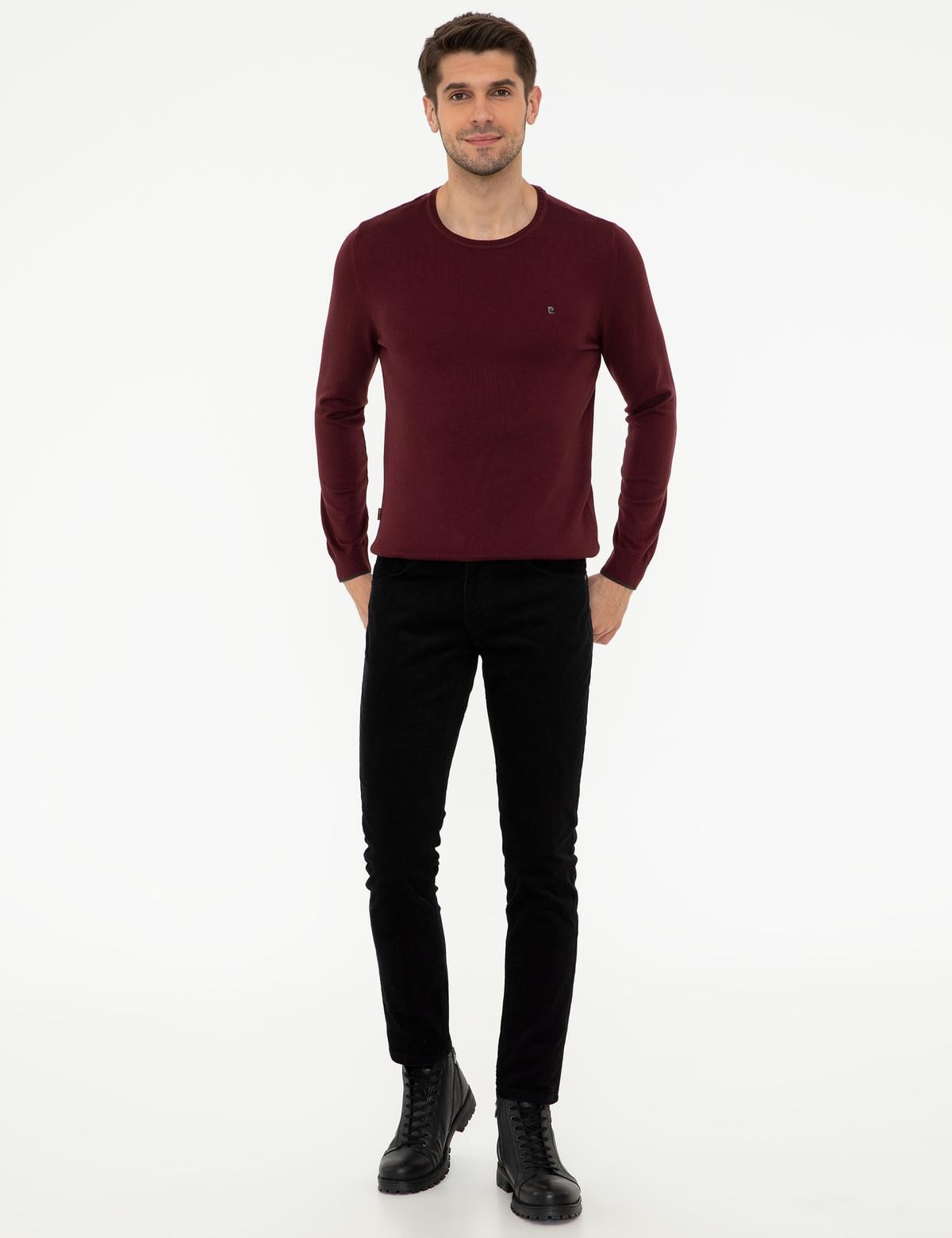 Bordo Slim Fit Bisiklet Yaka Basic Triko Kazak - 50248582018