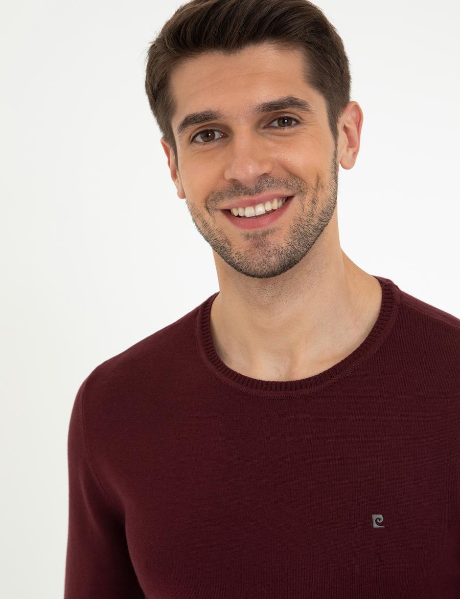 Bordo Slim Fit Bisiklet Yaka Basic Triko Kazak