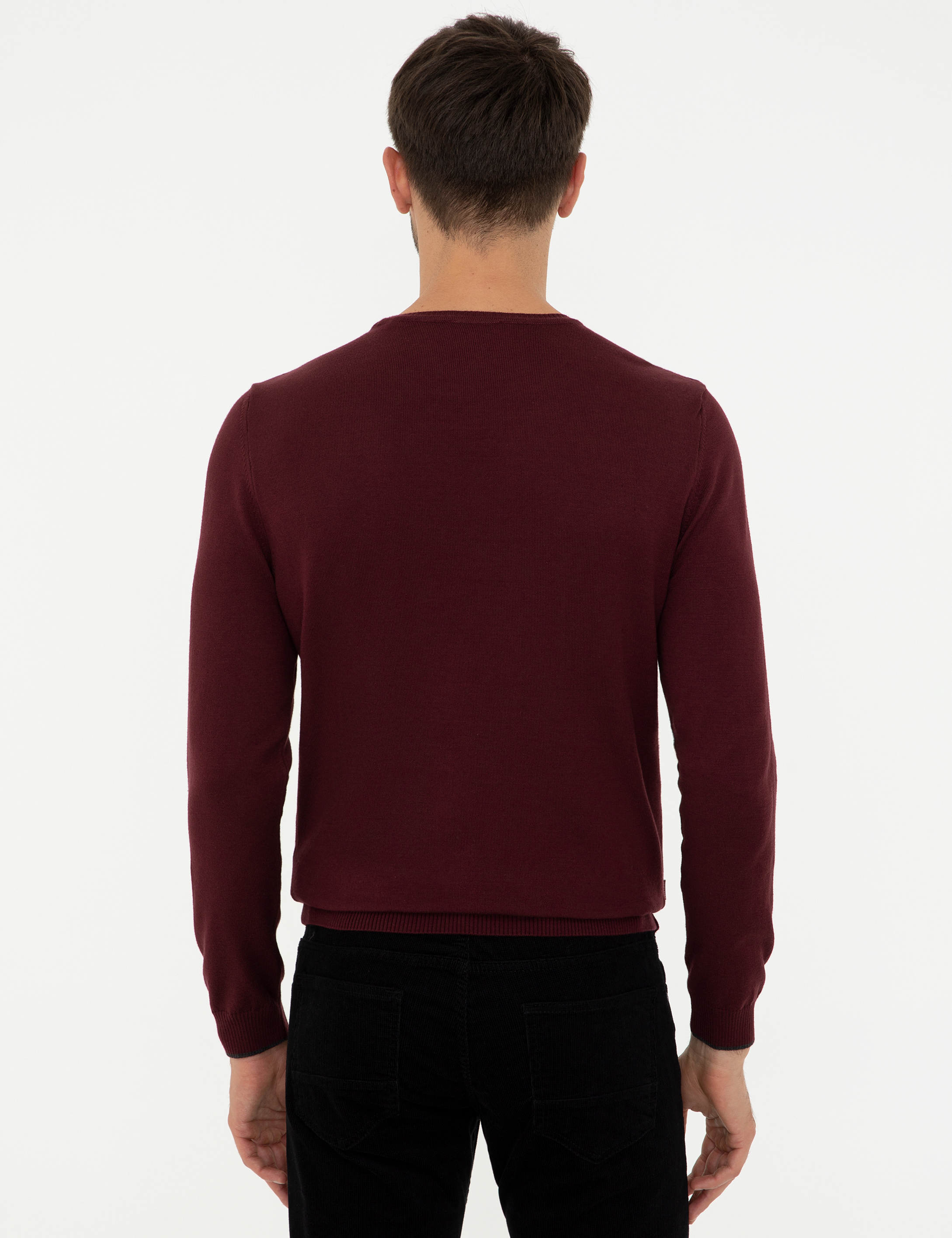 Pierre Cardin Bordo Slim Fit Bisiklet Yaka Basic Triko Kazak görsel 4
