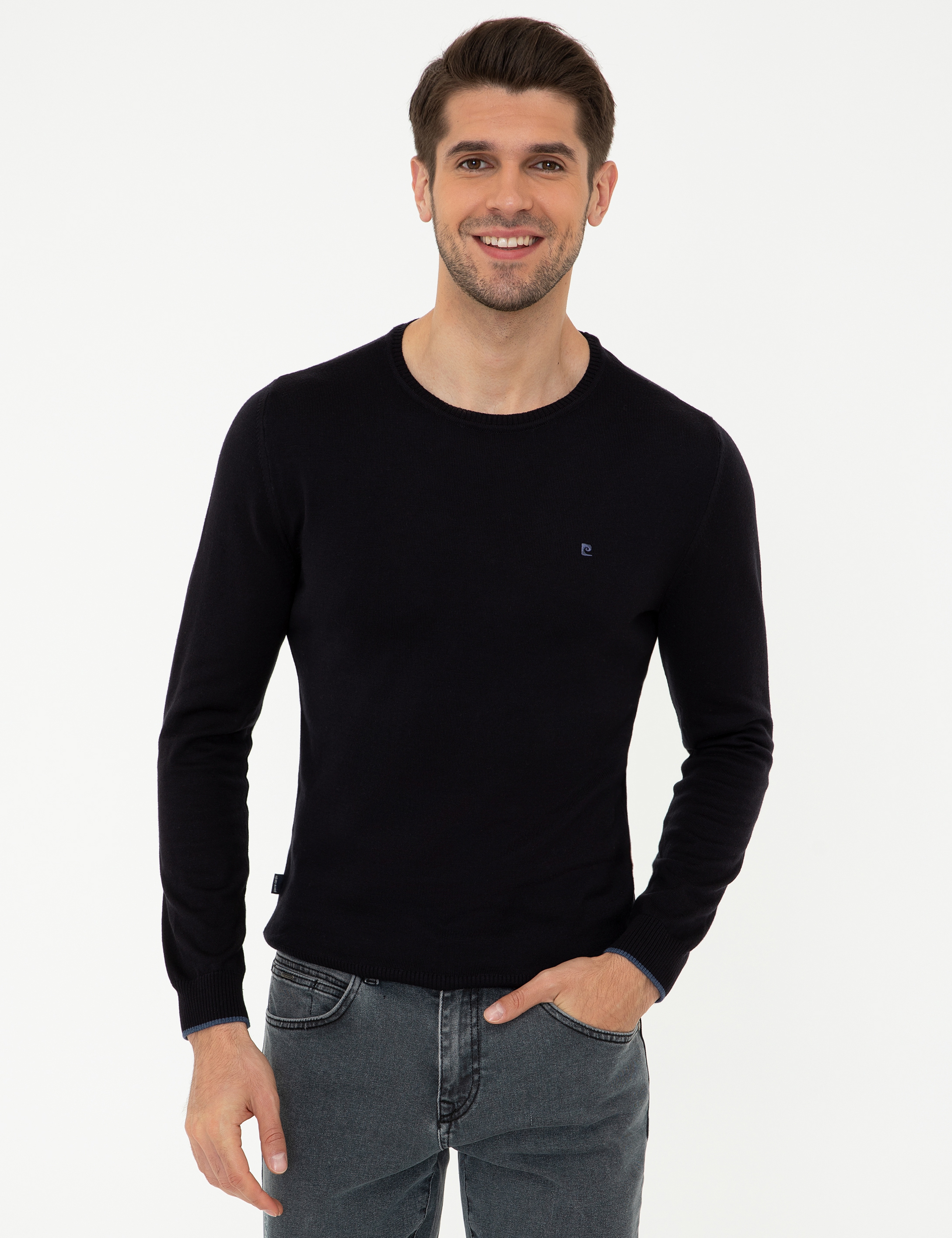 Lacivert Slim Fit Bisiklet Yaka Basic Triko Kazak