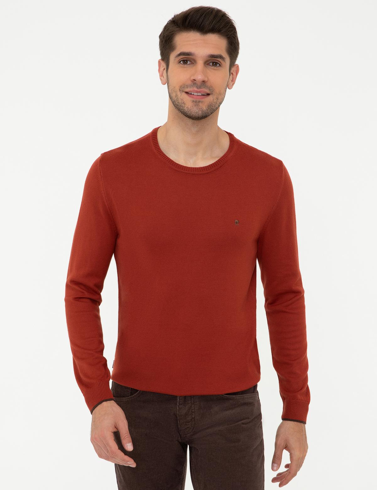 Kiremit Slim Fit Bisiklet Yaka Basic Triko Kazak