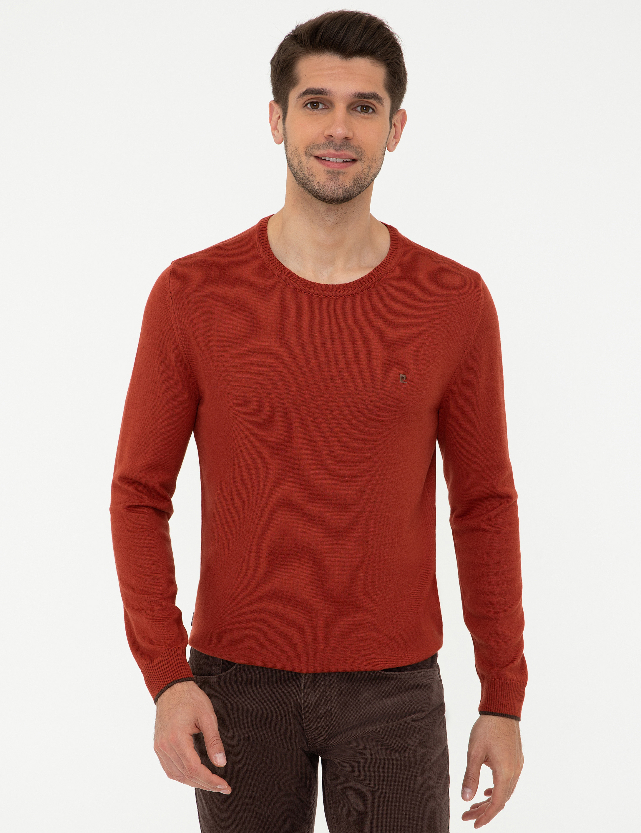 Kiremit Slim Fit Bisiklet Yaka Basic Triko Kazak