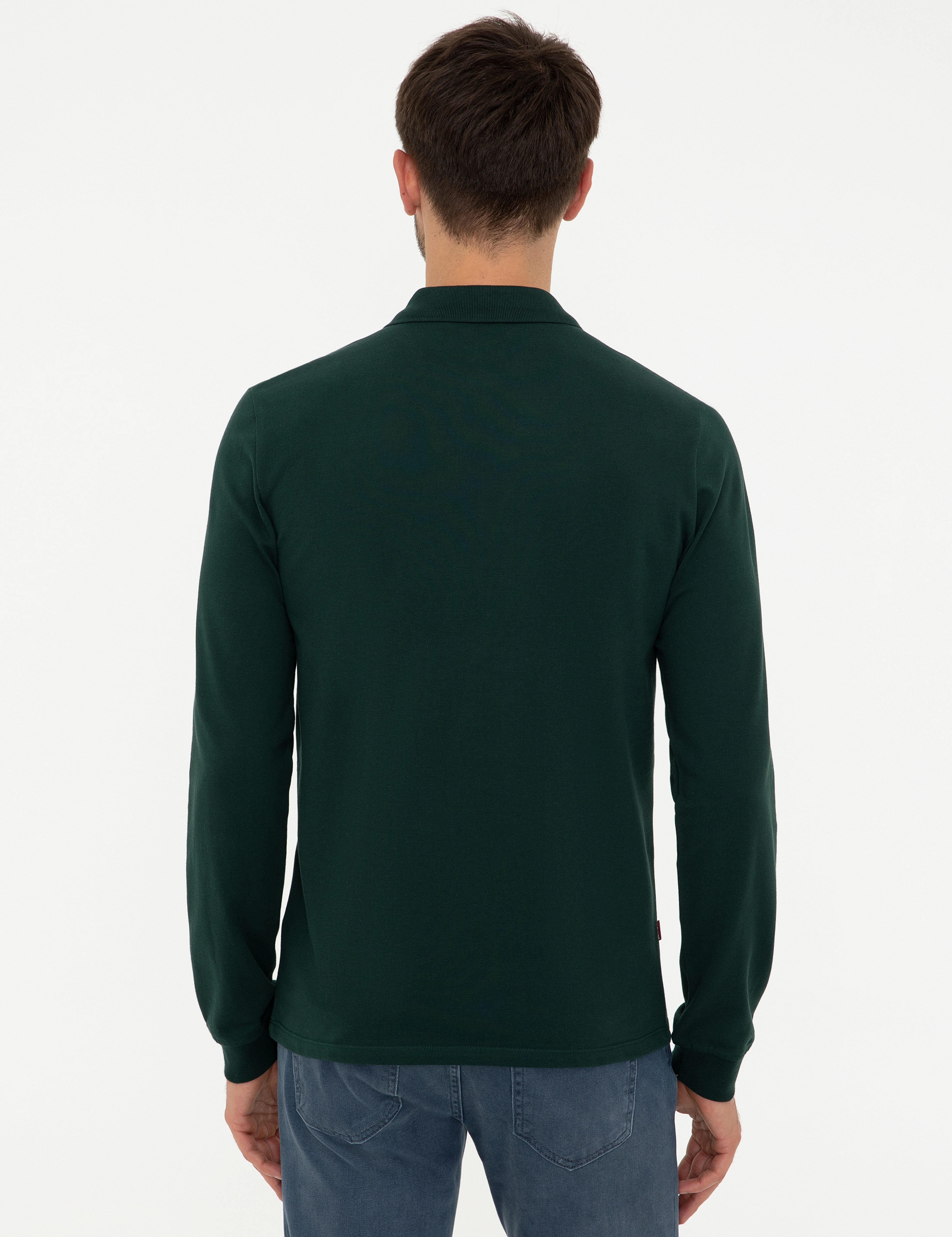 Koyu Yeşil Slim Fit Polo Yaka Sweatshirt - Image 4