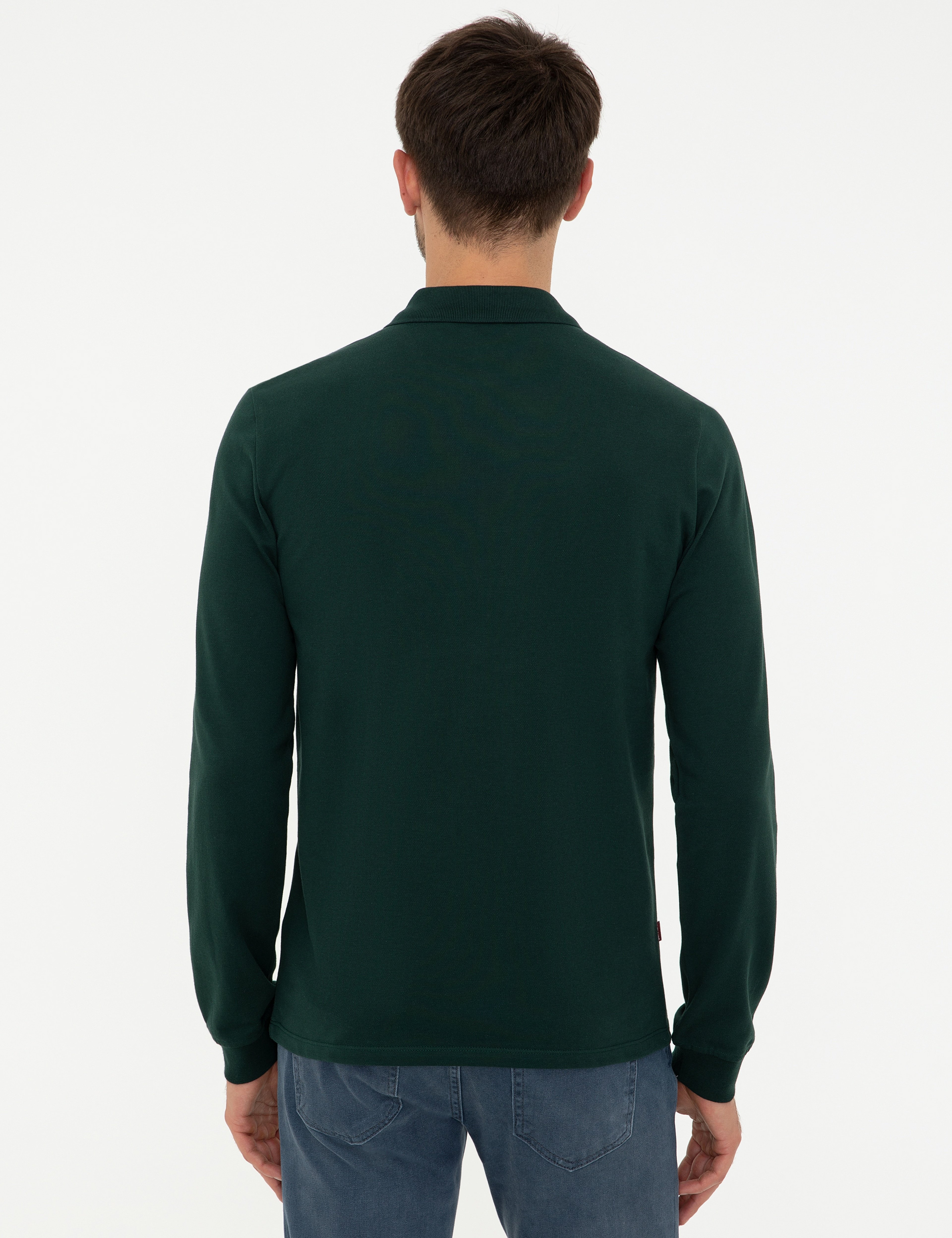 Koyu Yeşil Slim Fit Polo Yaka Sweatshirt