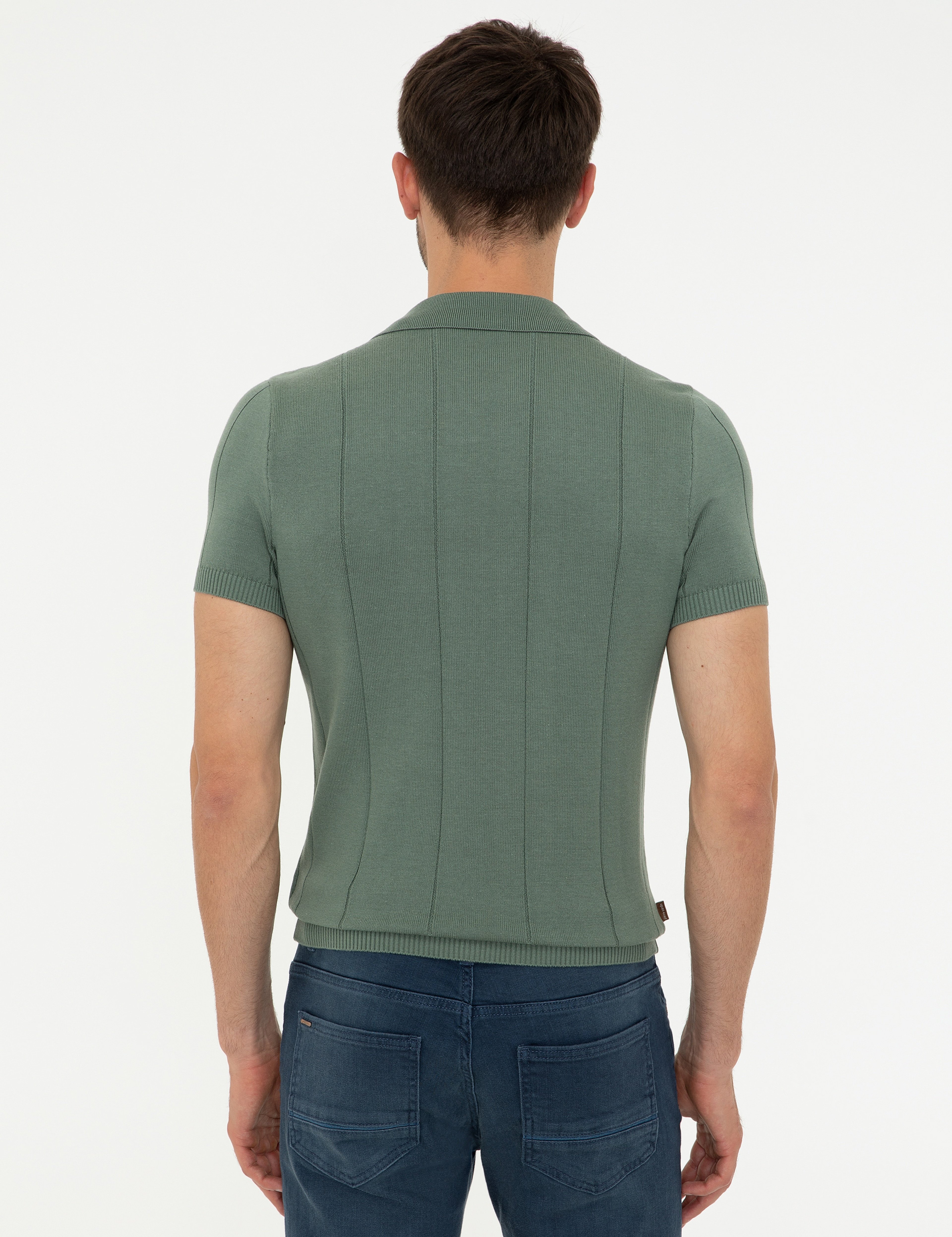 Yeşil Slim Fit Polo Yaka Triko Tişört - Image 3